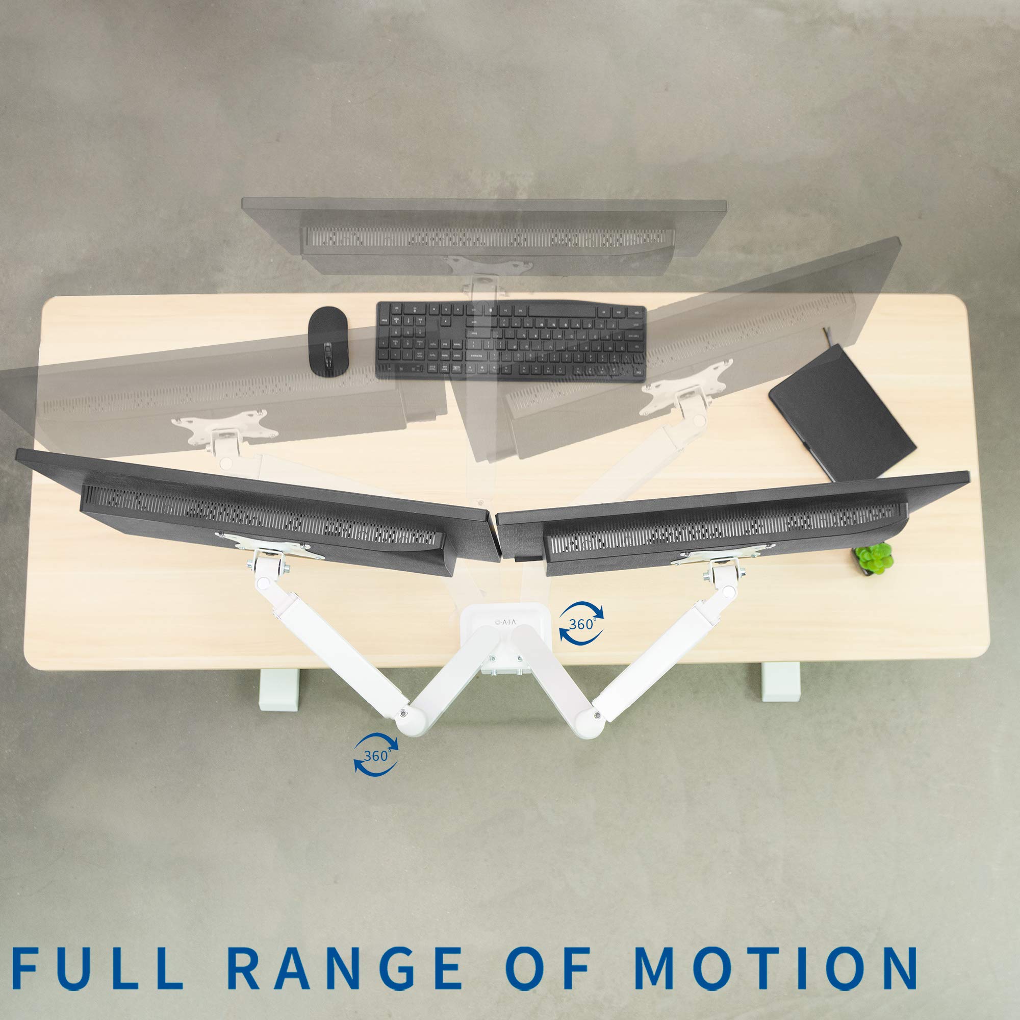 VIVO Aluminum Articulating Dual Monitor Arm for 17 to 27 inch Screens, Desk Mount Tension Spring Monitor Stand for 2 Screens, White, STAND V102OW