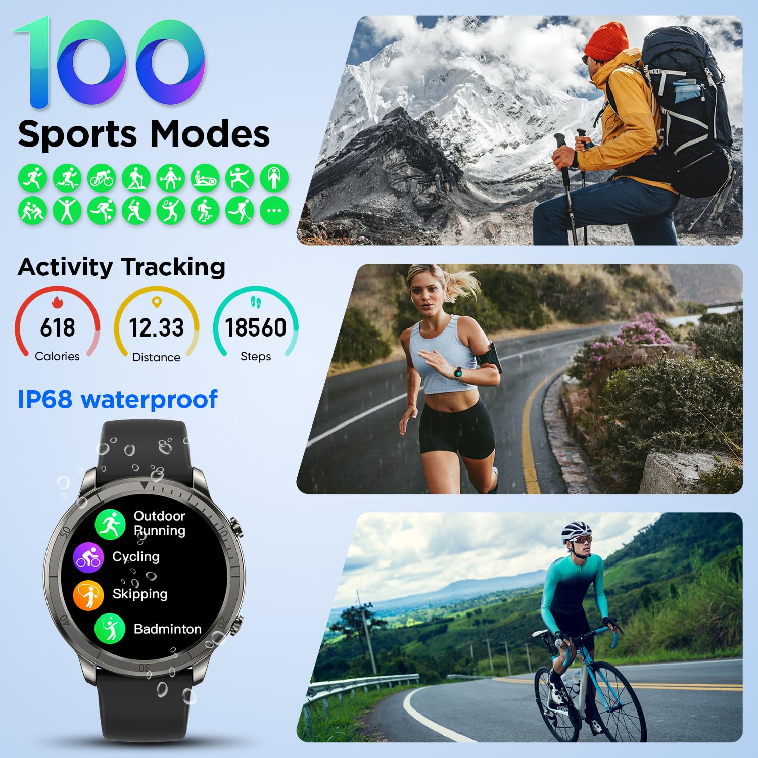 Benio Smart Watch, Health Fitness Tracker Watch For Men Women Ip68 Waterproof, Multi-Sport Mode Activity Tracker, Heart Rate/Spo