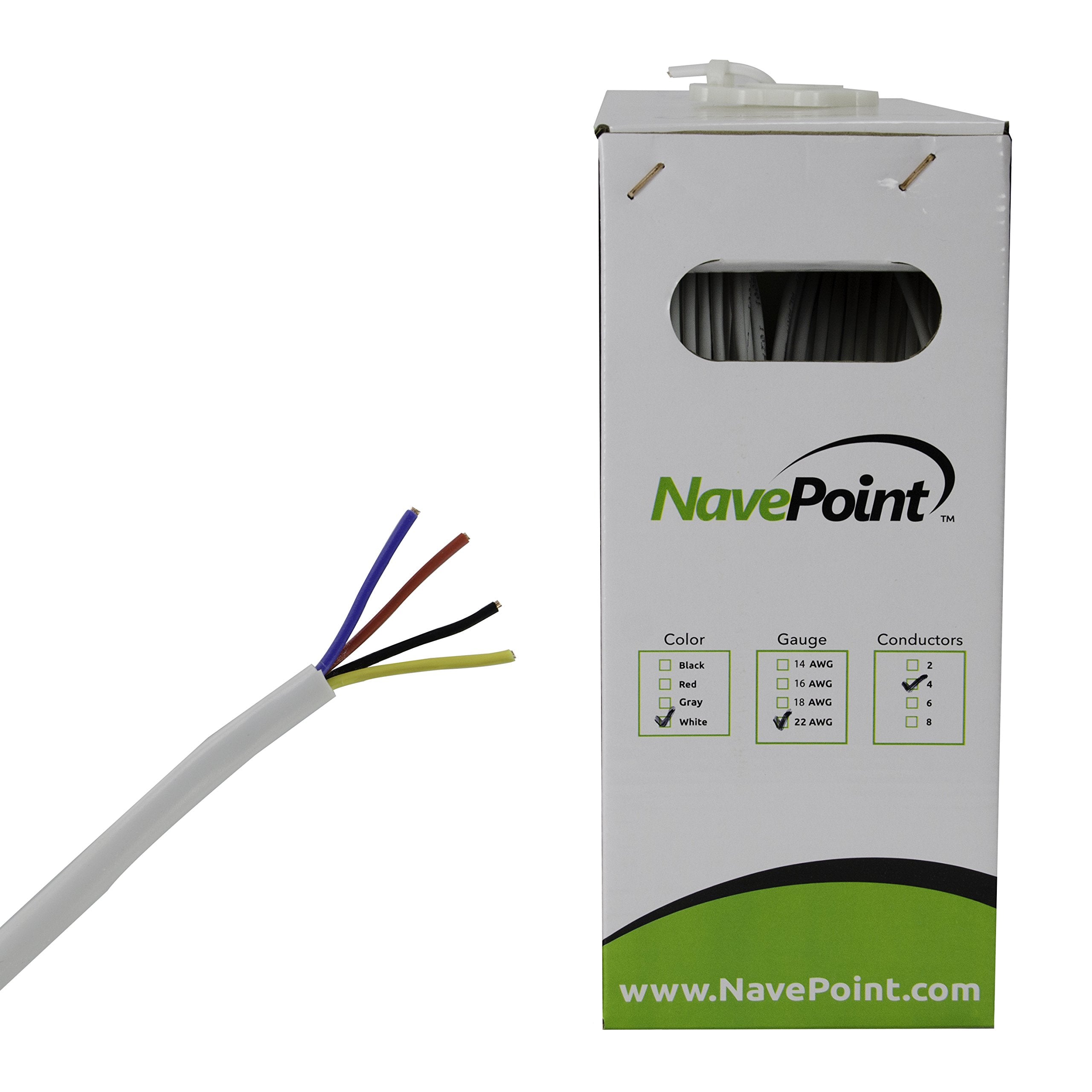 Navepoint Security Burglar Alarm Cable 22/4 22Awg Unshielded 500Ft White