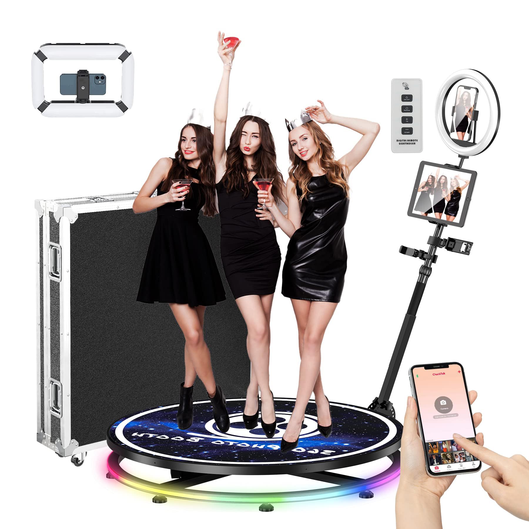 360 Photo Booth 31.5'' Machine With Flight Case+ Extra Free Battery Ring Light Stand Free Custom Logo With Extra Replacement Acc