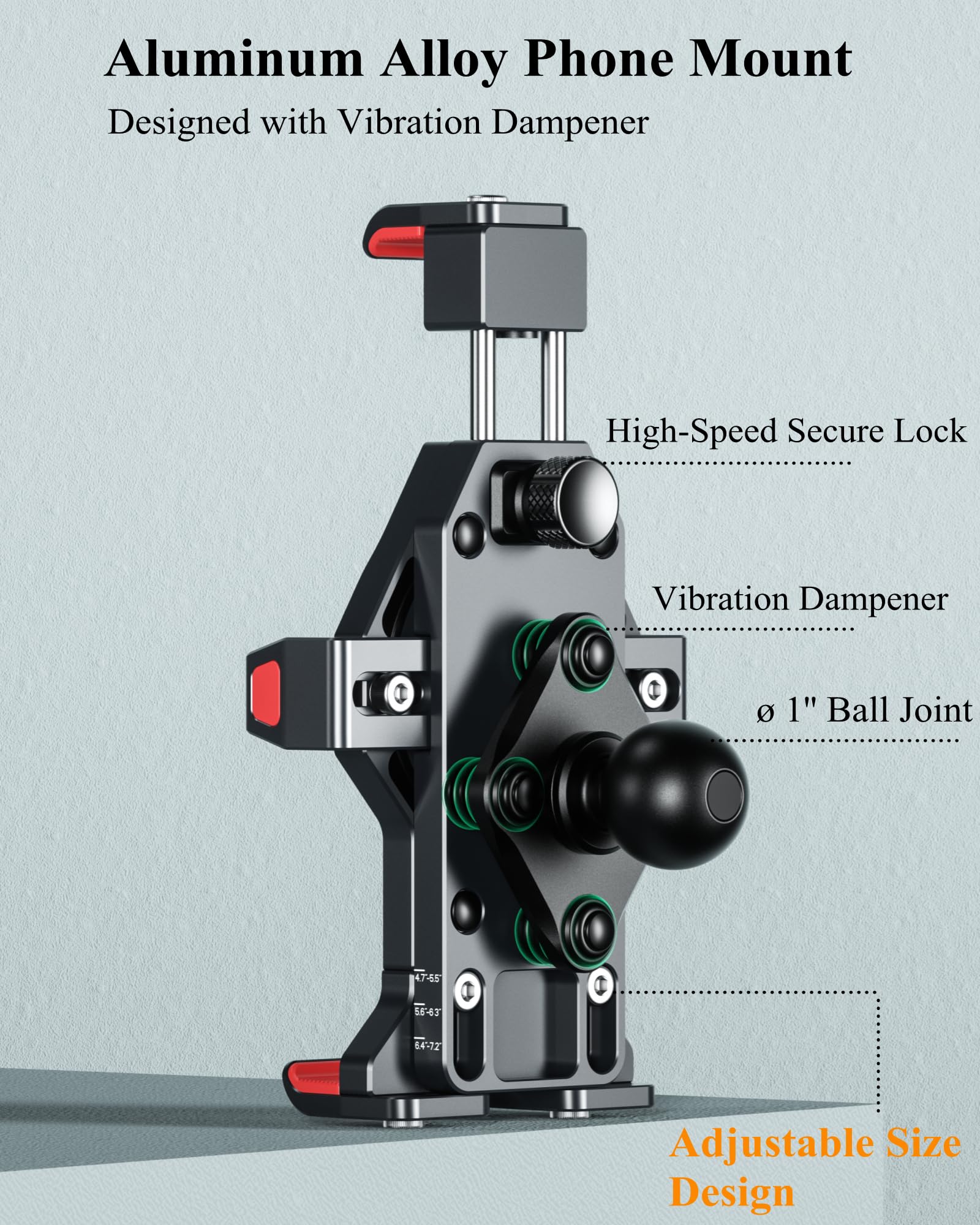 Brcovan 1'' Ball Aluminum Alloy Phone Mount Holder With Vibration Dampener, For Motorcycle Atv Utv Car Bike Boat Truck Scooter F