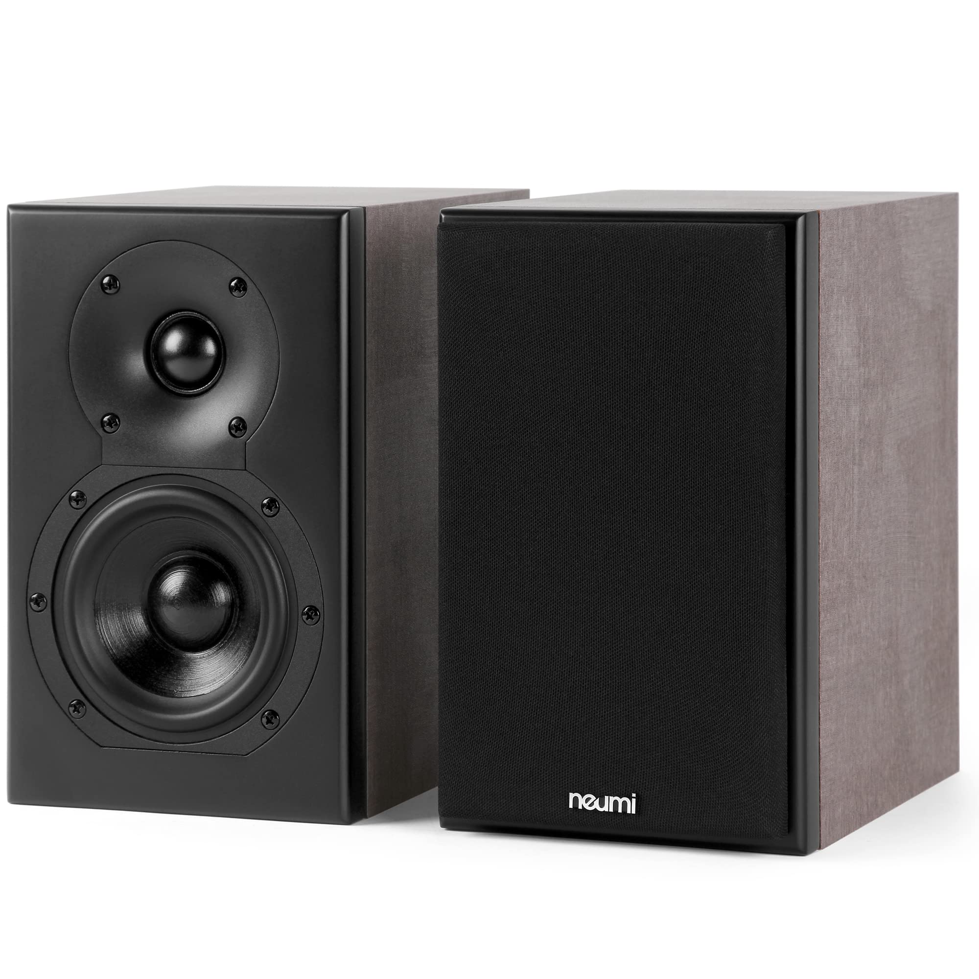 NEUMI Silk 4 Compact 2-Way Bookshelf Speakers, Stereo Pair, Home, Office, Theater Surround Sound, 4 Inch Woofer, 1 Inch Silk Dom
