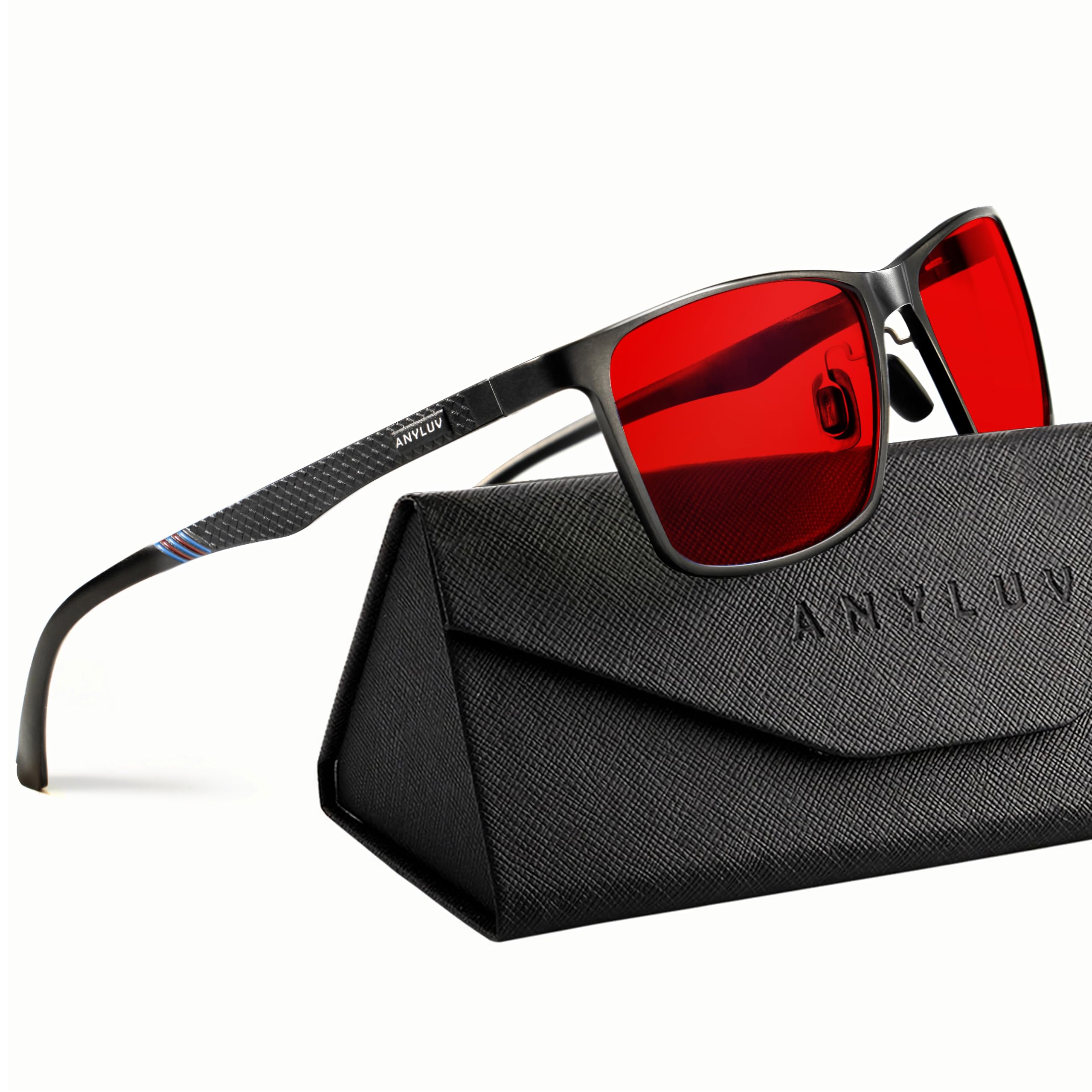 ANYLUV Blue Light Glasses Men/Women, Al-Mg Blue Light Blocking Glasses for Sleeping, Relieve Eyestrain Eye Protection-Black