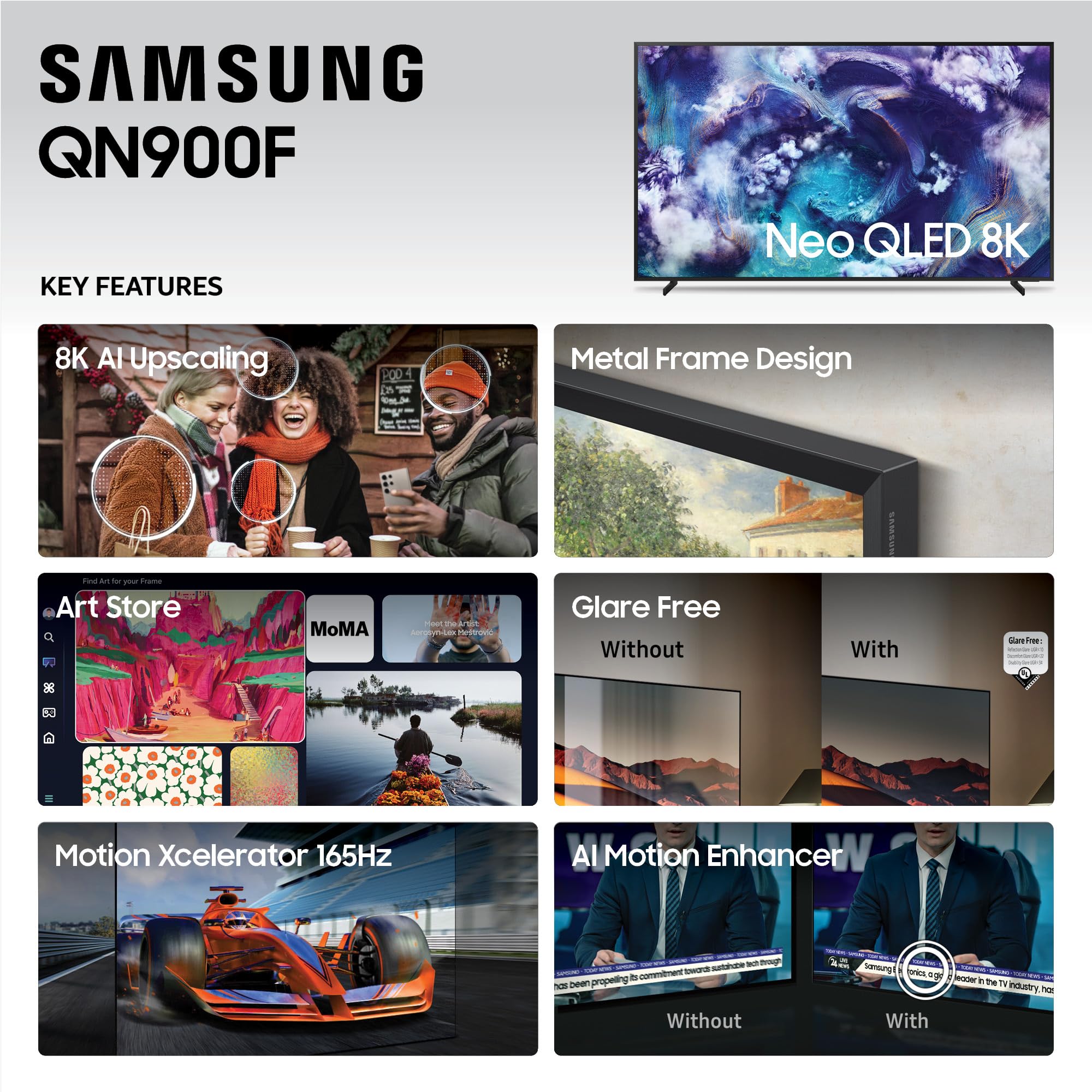 Samsung 65-Inch Class Neo Qled 8K Qn900F Series, Vision Ai, Mini Led Smart Tv (2025 Model, 65Qn900F) Neo Quantum Hdr 8K Pro, Obj