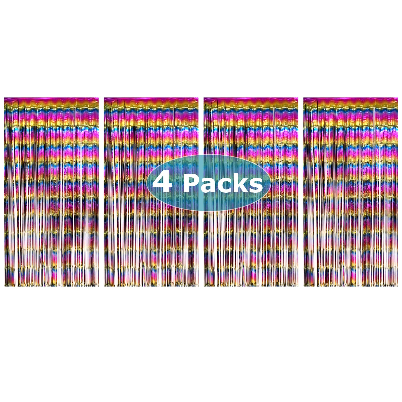 Allgala 4Pk 6.5Ft X 3.2Ft (Total 6.5Ft X 13.1 Ft) Metalic Tinsel Party Photo Backdrop Curtains Door Fringe D  Cor Rainbow Bd5230