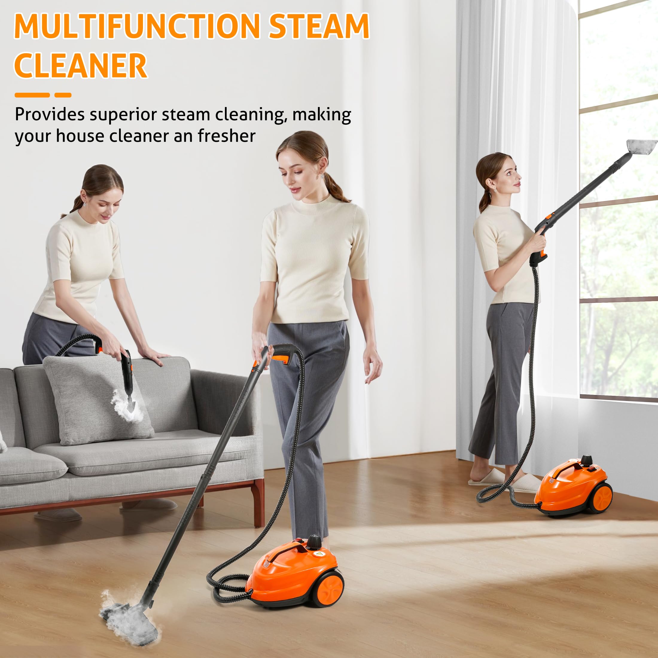 Wichemi Steamer For Cleaning, 1800W High Temperature Handheld Steam Cleaner For Car With 2100Ml Water Tank, Electric Steam Clean