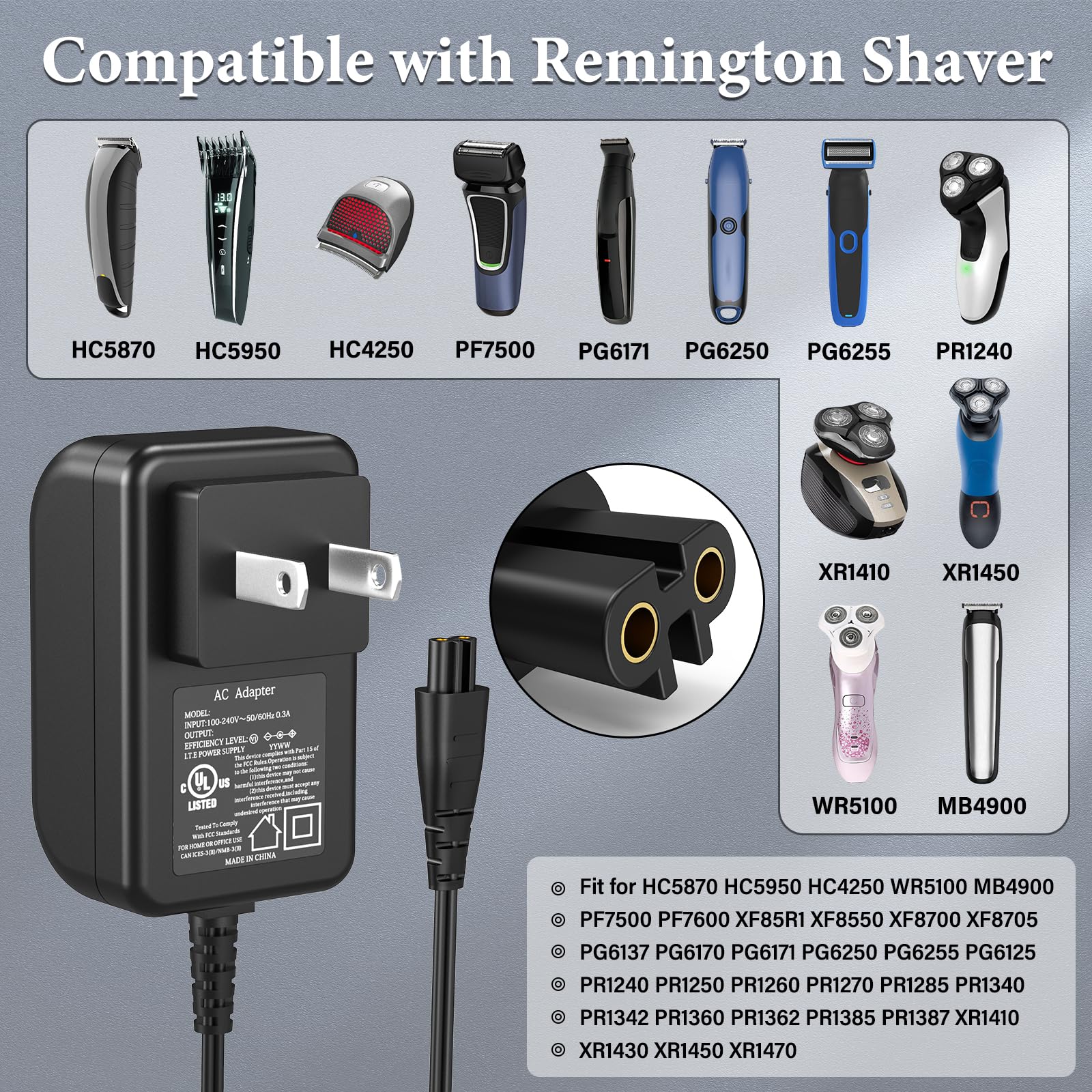 Ul Listed 5V Power Cord For Remington Shaver Charger Pg6171 Pf7600 Pg 6255 Hc4250 Beard Trimmer Mb060 Pf7500 Pg6250 Pg 6250 Pg61