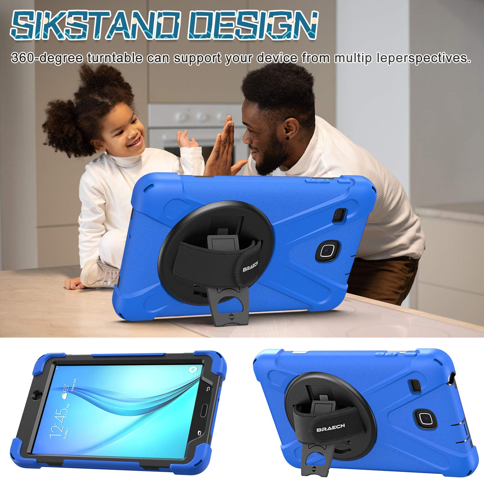 Braecnstock Samsung Galaxy Tab E 8.0 Case (Sm T375/T377/T378), Heavy Duty Shockproof Protective Cover With 360 Stand&Hand Strap,