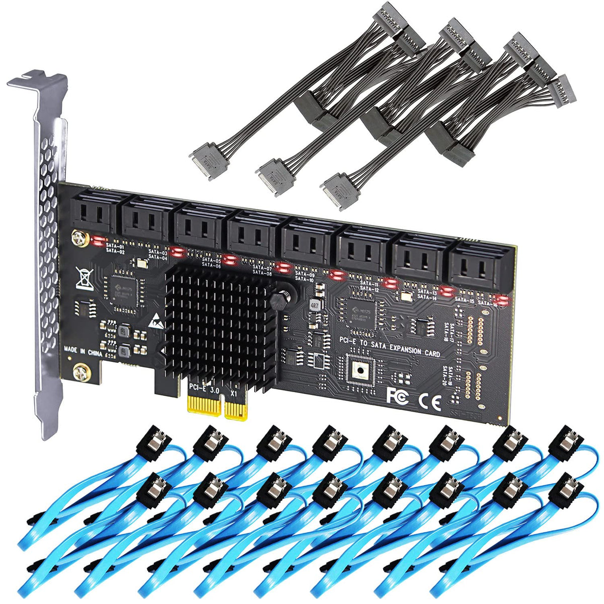 Glotrends Sa3116J 16 Port Pcie Sata Card, Including Sata Cables And 1:5 Sata Splitter Power Cable, Compatible With Windows,Linux