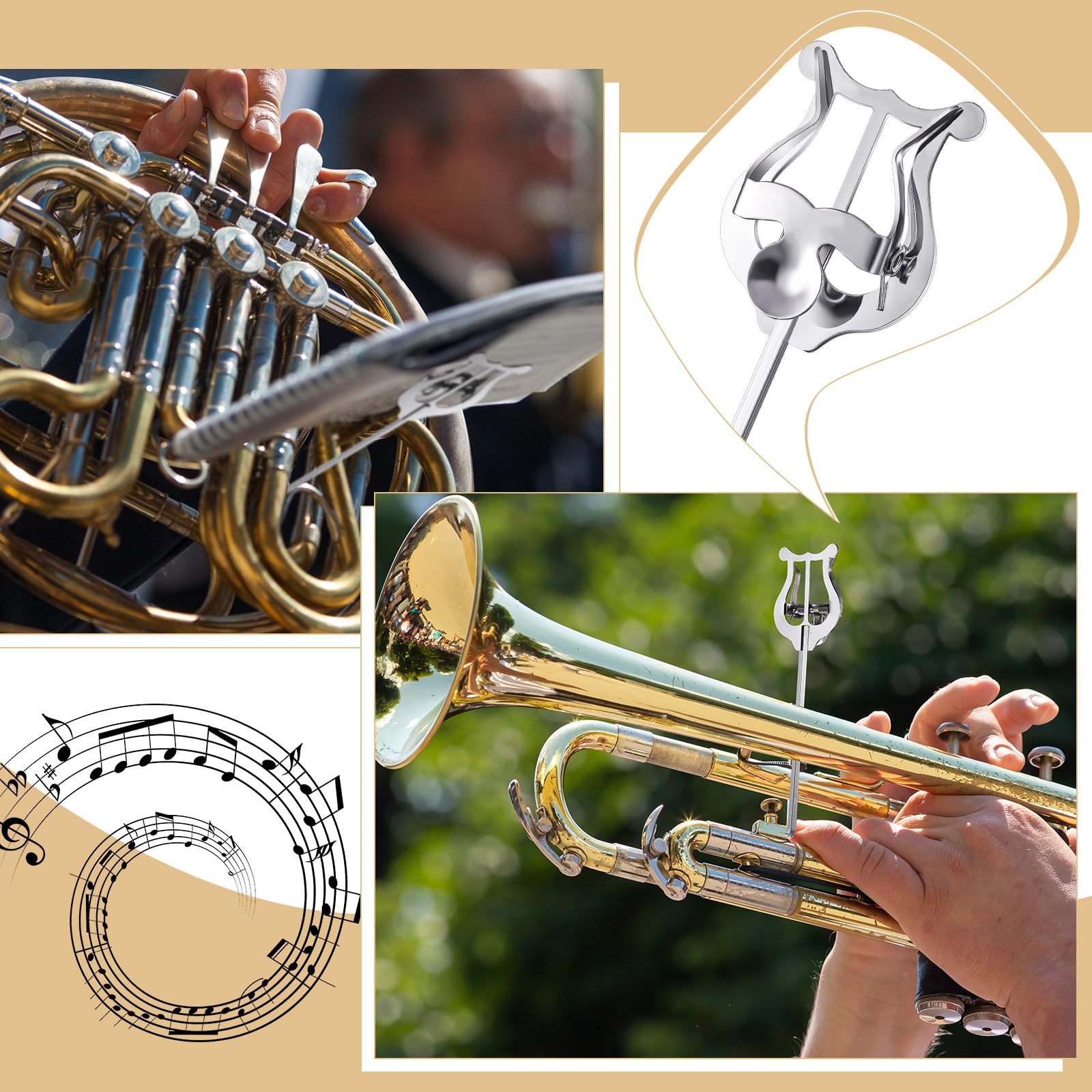 Boao 3 Pcs Trumpet Accessories - Music Sheet Clip, Marching Clamp On Lyre For Marching Band Instruments, Silver