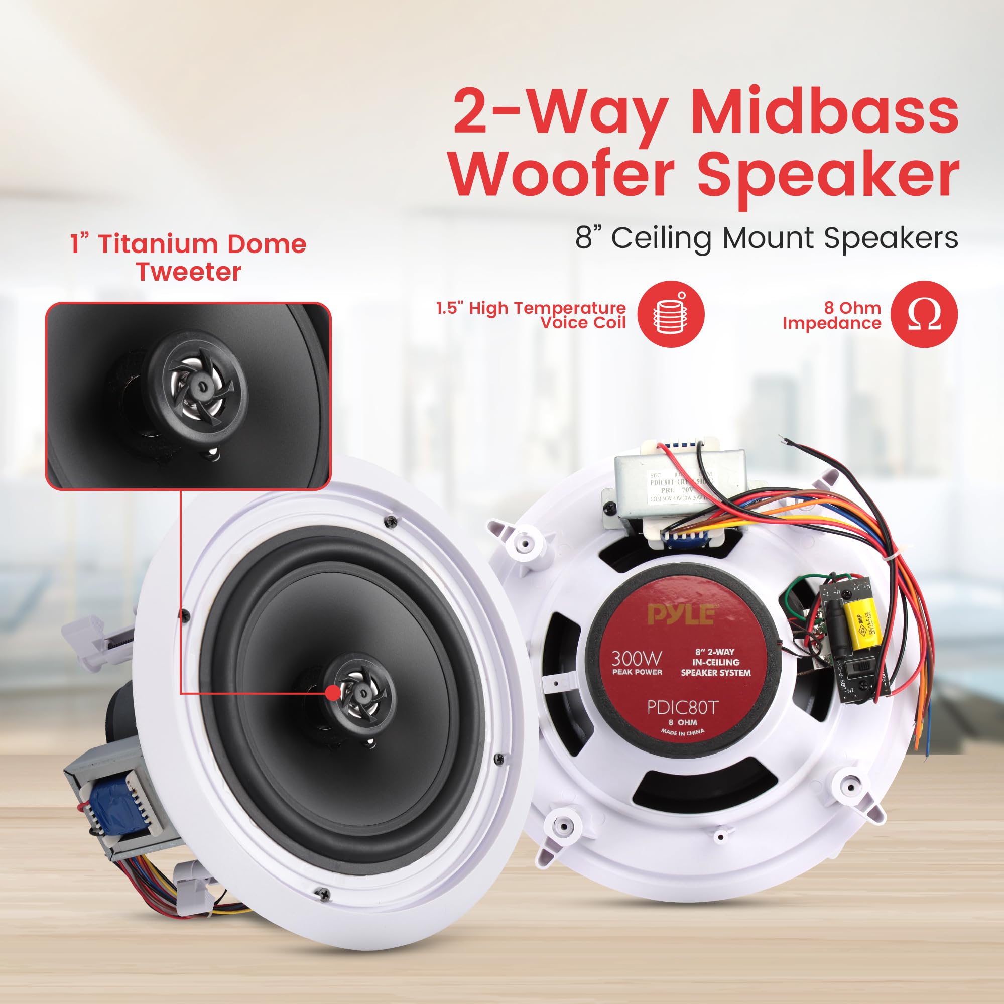 Pyle 8    Ceiling Wall Mount Speakers   Pair Of 2 Way Midbass Woofer Speaker 70V Transformer Directable 1    Titanium Dome Tweet