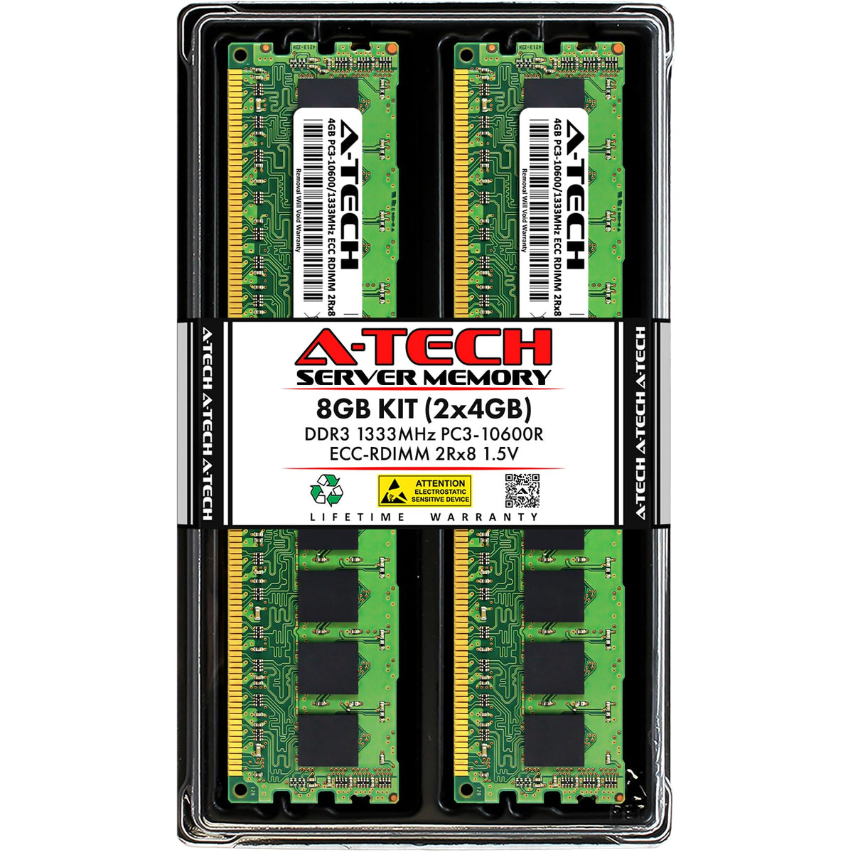A Tech 8Gb Kit (2X4Gb) Ddr3 1333Mhz Pc3 10600R Ecc Rdimm 2Rx8 Dual Rank 1.5V Ecc Registered Dimm 240 Pin Server Ram Memory Upgra