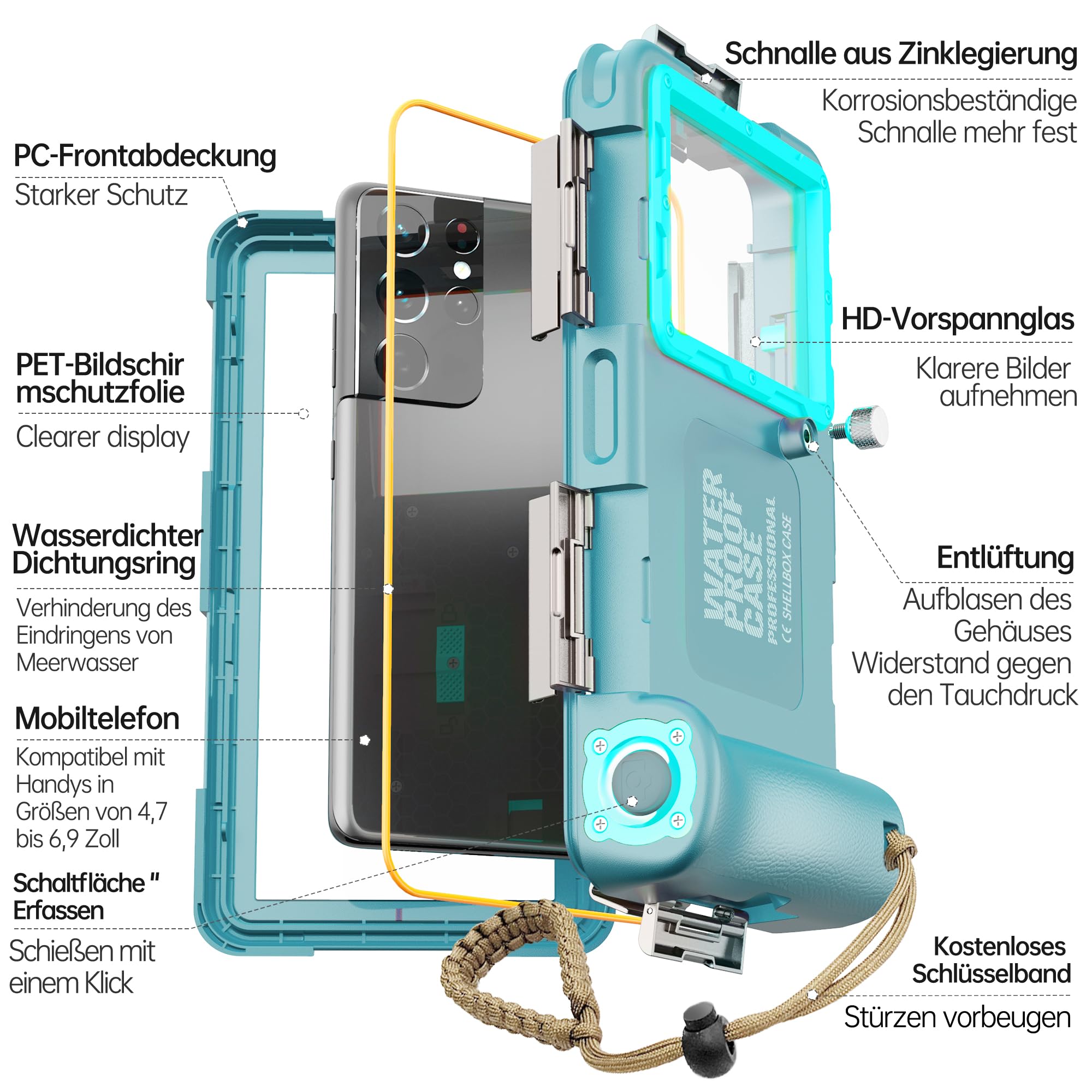 Professional Underwater Phone Case For Snorkeling Diving 50Ft/15M Waterproof Scuba Photo&Video Universal Housing For Iphone 15 P
