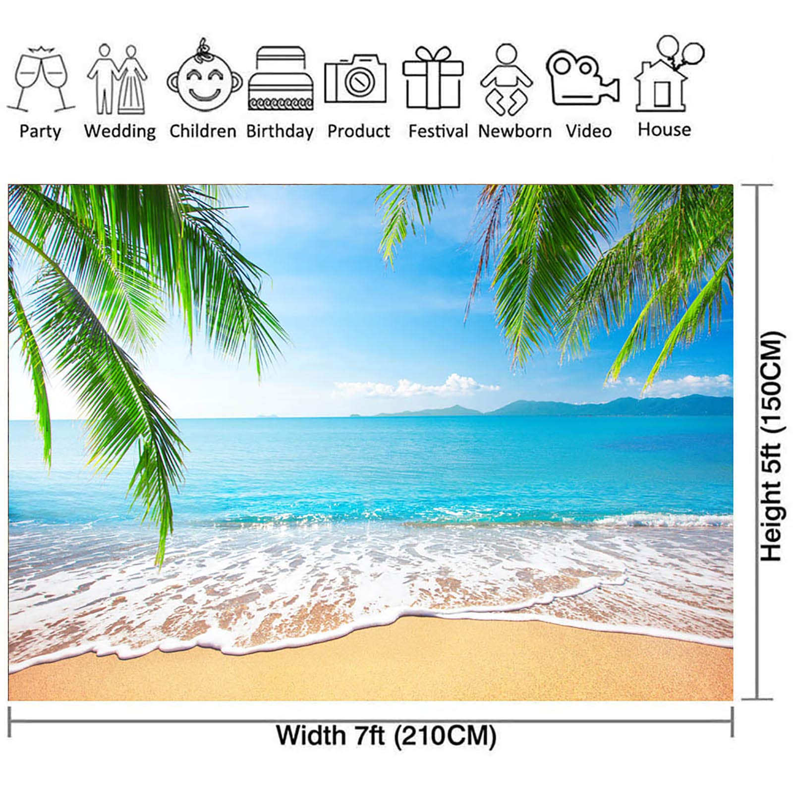 Allenjoy 7X5Ft Tropical Beach Background Summer Luau Palm Leaves Ocean Island Seaside Scene Wedding Photography Backdrop Baby Bi