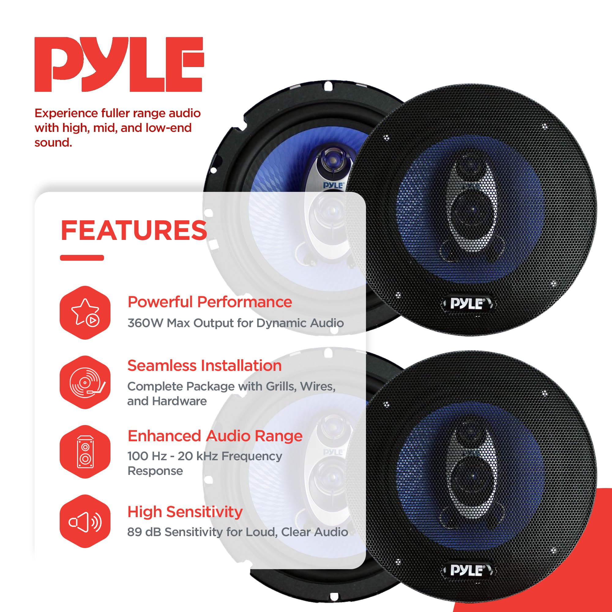 4 New Pyle Pl63Bl 6.5 720 Watt 3-Way Car Audio Coaxial Speakers Blue Stereo