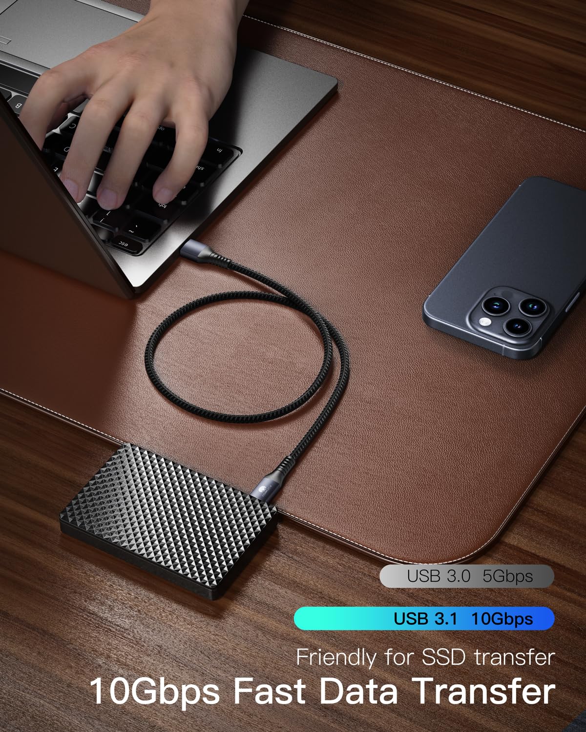 Conmdex Usb To Usb C Cable 10Gbps (6Ft, 2 Pack) Usb 3.1 Gen 2 Data Transfer Cable For Iphone 16/15 Plus 16/15 Pro Max, Samsung Galaxy S23, Type C Charger Fast Charging For Carplay/Android Auto