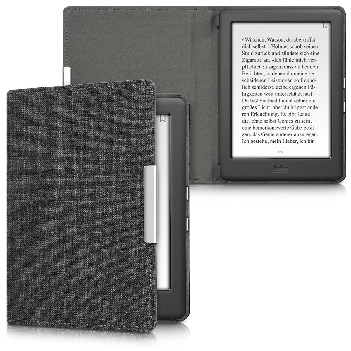 Kwmobile Case Compatible With Kobo Glo Hd/Touch 2.0   Book Style Fabric E Reader Cover Flip Folio Case   Dark Grey