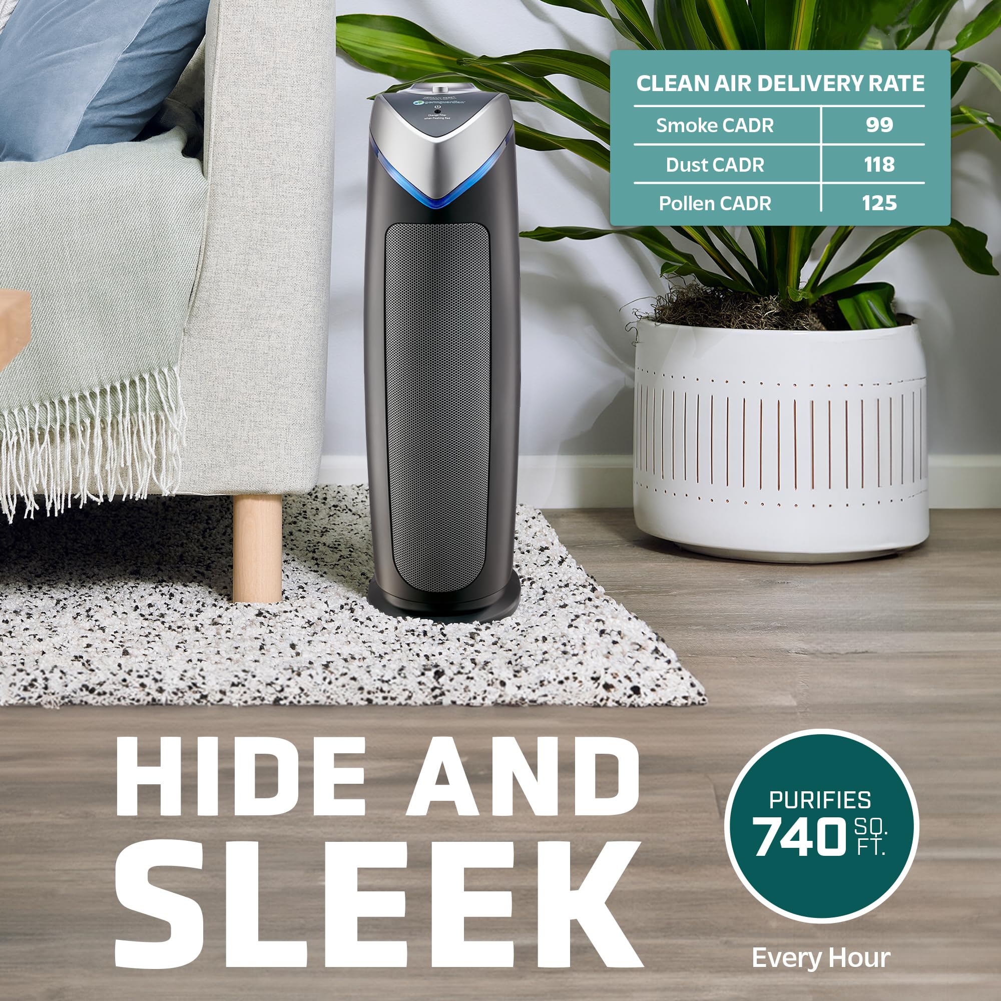 Germguardian Air Purifier With Hepa 13 Filter, Removes 99.97% Of Pollutants, Covers Large Room Up To 743 Sq. Foot Room In 1 Hr,