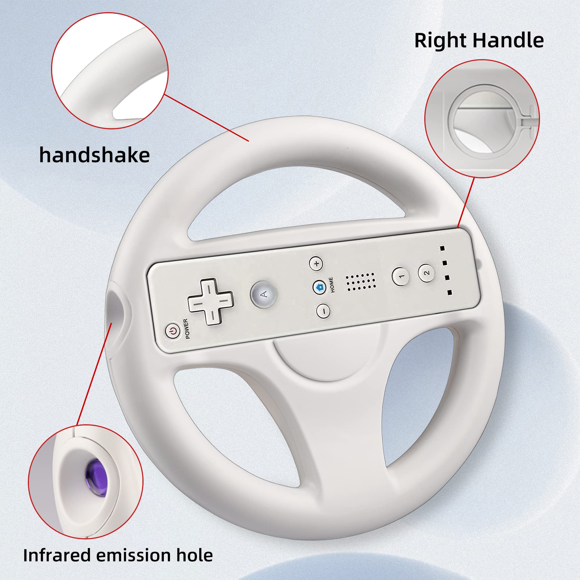 Xahpower Steering Wheel For Nintendo Wii And Wii U Remote Controller, 2 Pack Racing Wheels Games Accessories For Mario Kart (Whi