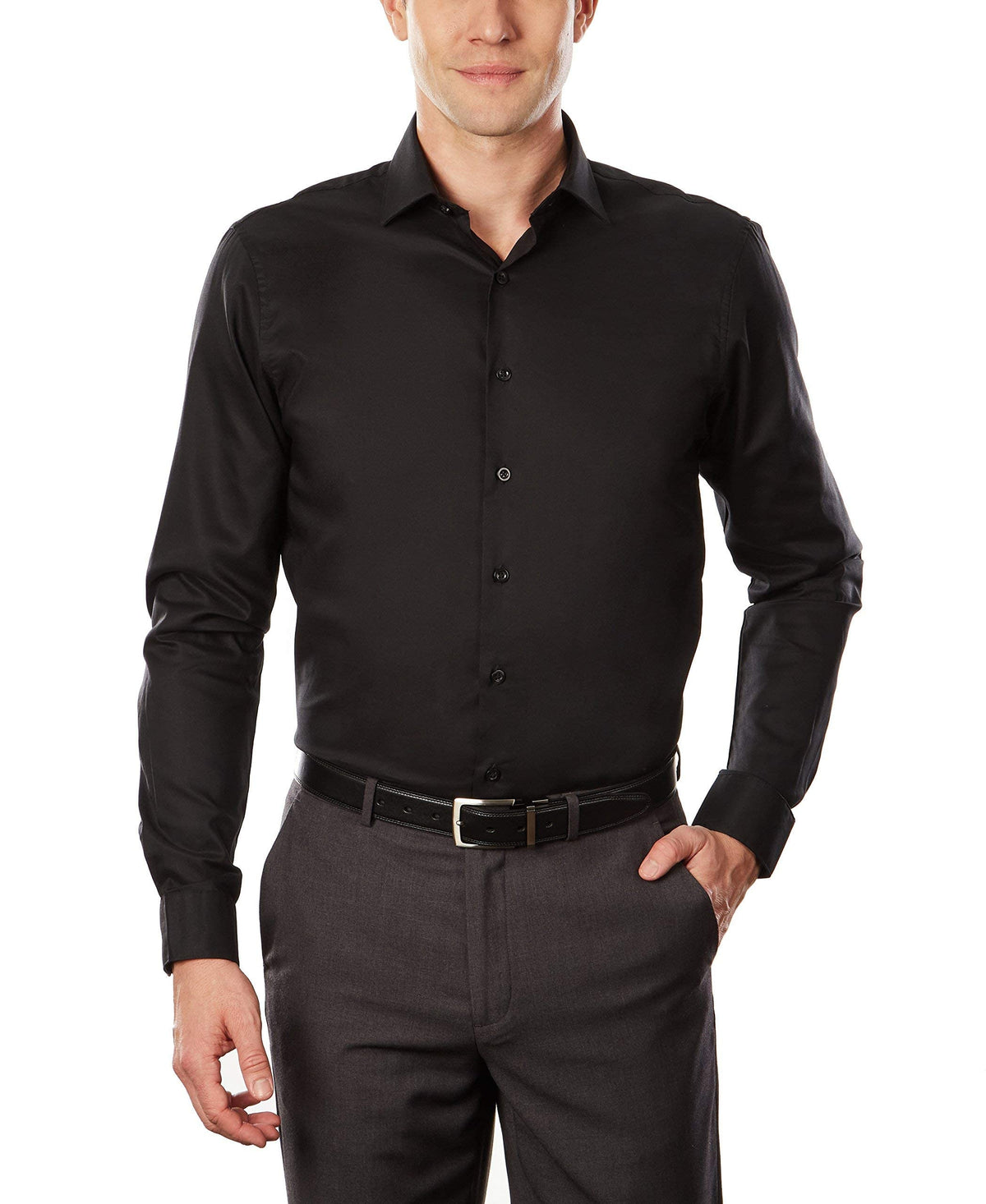 Unlisted By Kenneth Cole Mens Slim Fit Solid Dress Shirt, Black, 16  165 Neck 34  35 Sleeve Us