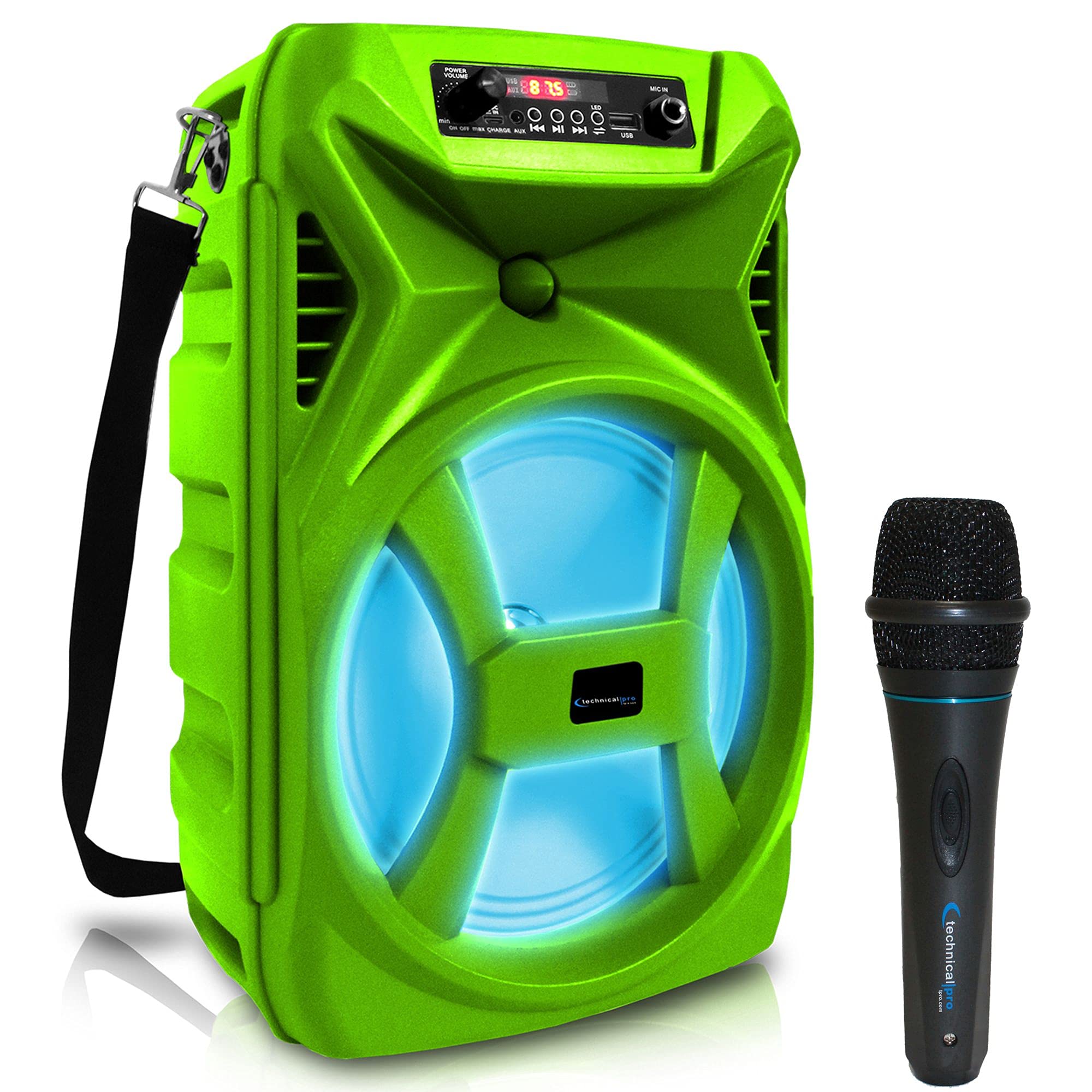 Technical Pro 500 Watts Portable 8 Bluetooth Speaker w/Woofer & Tweeter w/Digital Processing Wired Mic, XLR to 1/4, Karaoke DJ W