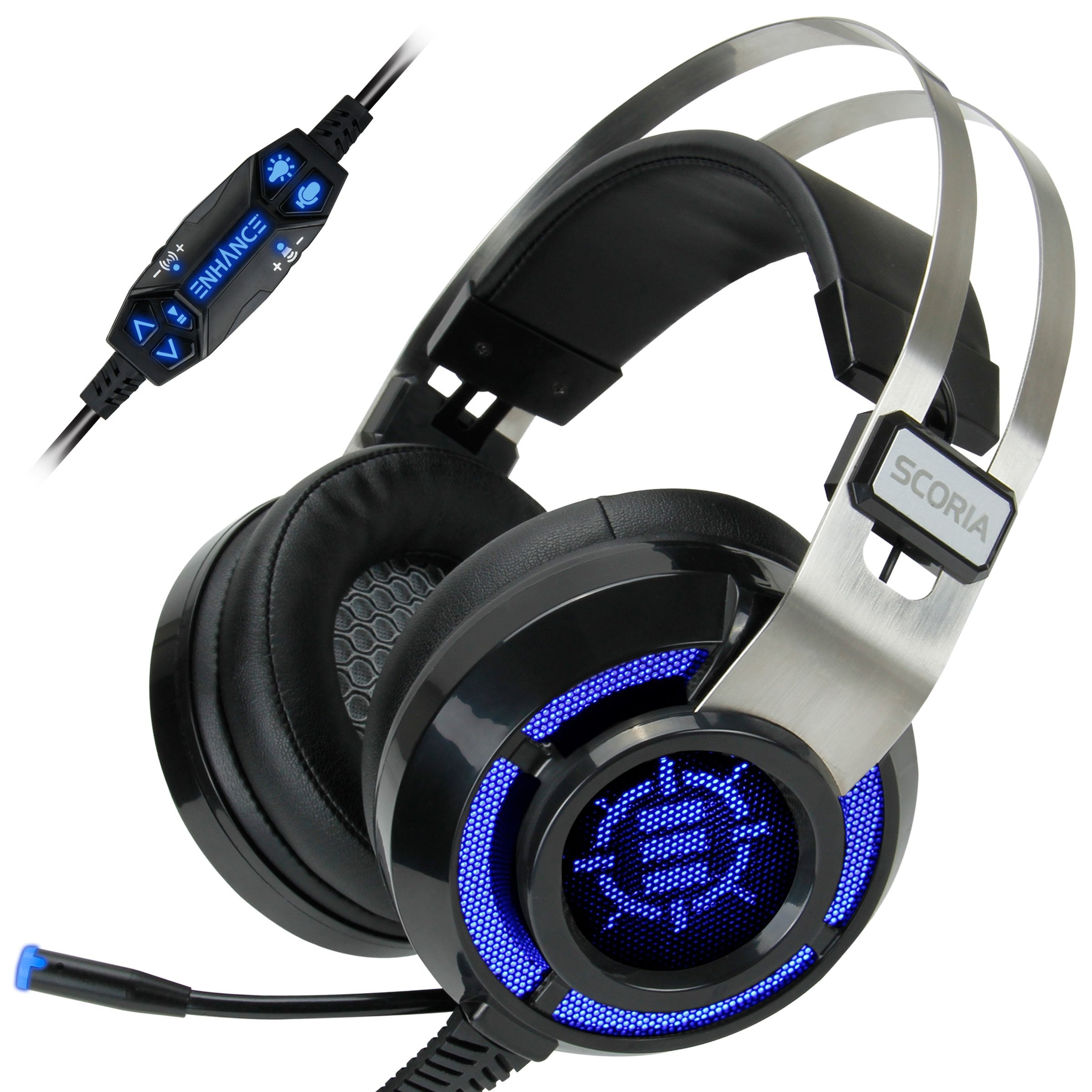 ENHANCE Scoria USB Gaming Headset with Noise Cancelling Mic, 7.1 Surround Sound, Bass Vibration, LED Lighting & In-Line Controls