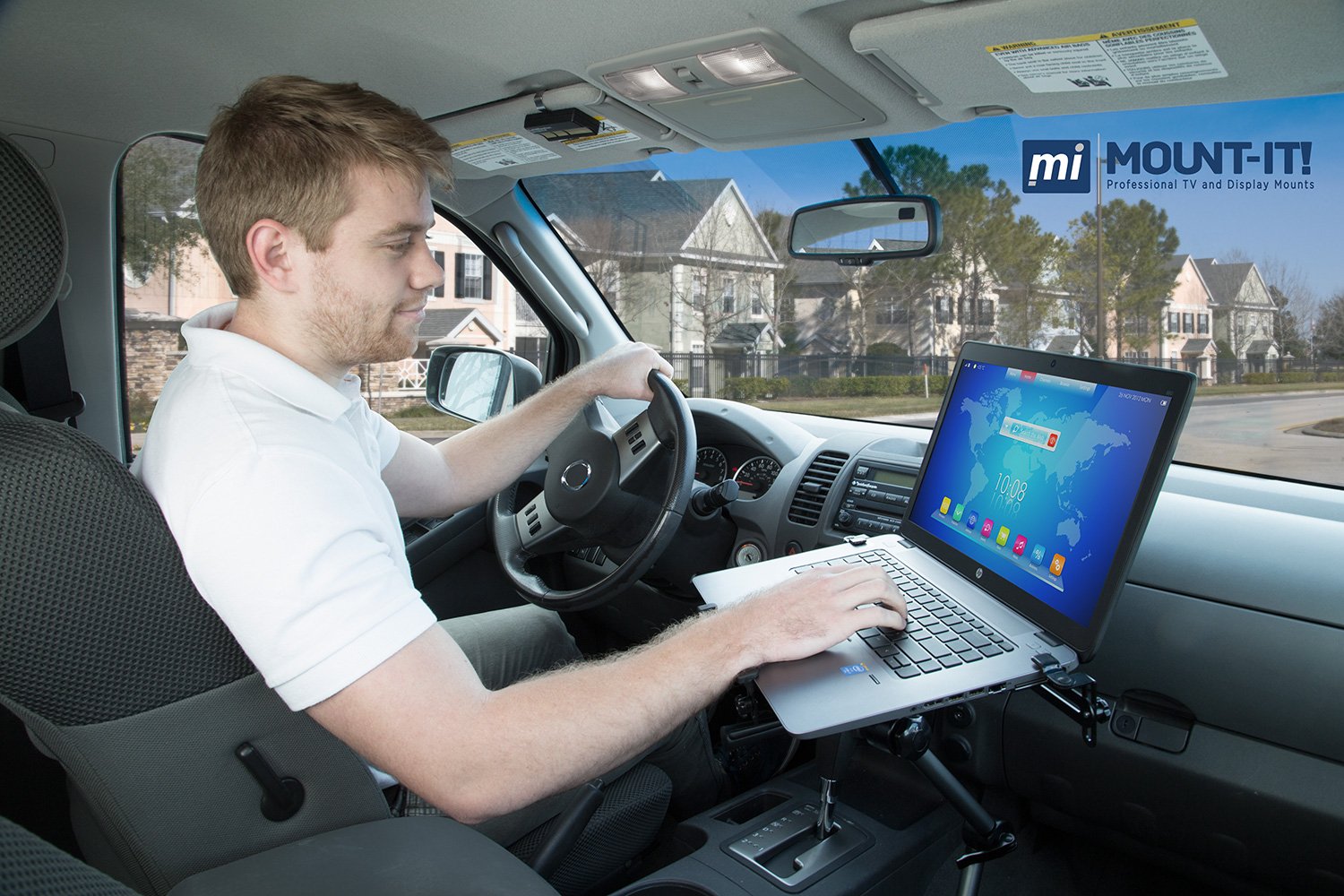 Mount It! Laptop Vehicle Mount, No Drill Computer Seat Mount, Full Motion Adjustable Design for Auto, Truck, Car, Van Use