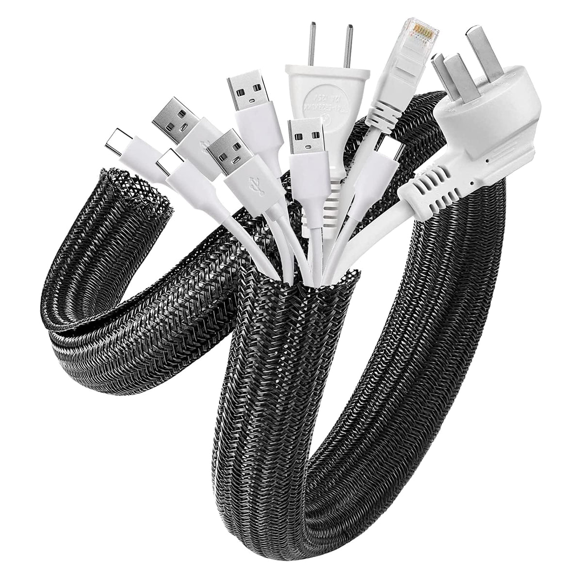 Agptek Cable Management Sleeve Cover, 25Ft   4/5Inch Cord Management System For Desk Pc Tv Computer Projector Wires Protection A