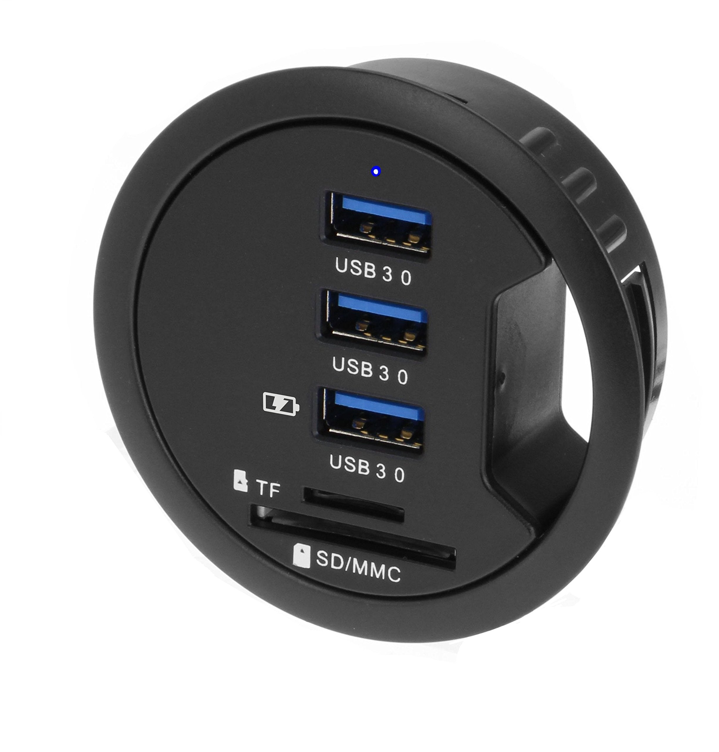 Sedna   2.5'' Grommet Hole   In Desk   Usb 3.1 Gen I 3 Port Hub/Bc 1.2 Usb Charger With Sd Card Reader