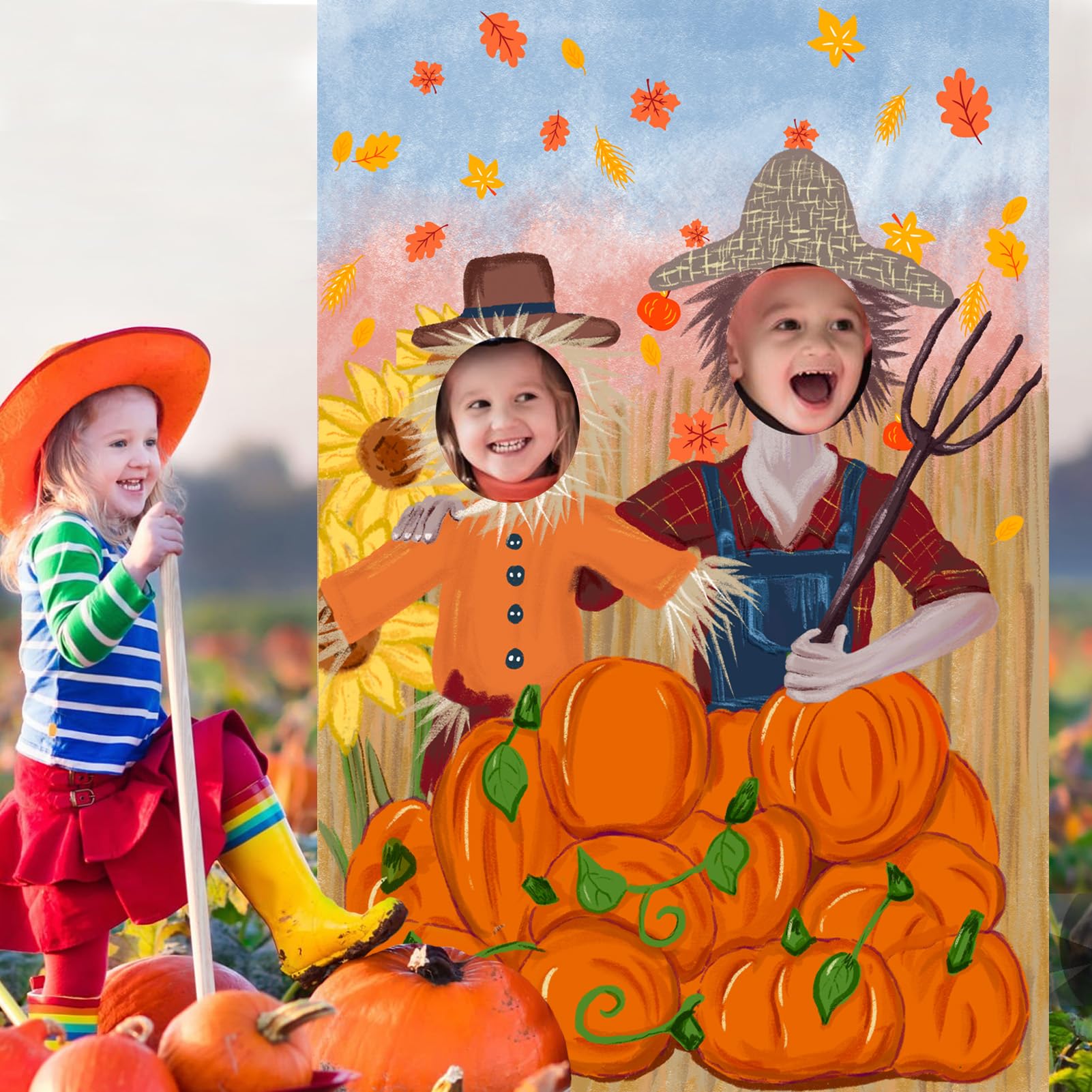 Thanksgiving Photography Backdrop Pumpkin Photo Background Fall Harvest Decor Autumn Events Photo Props Scarecrow Fall Party Fes