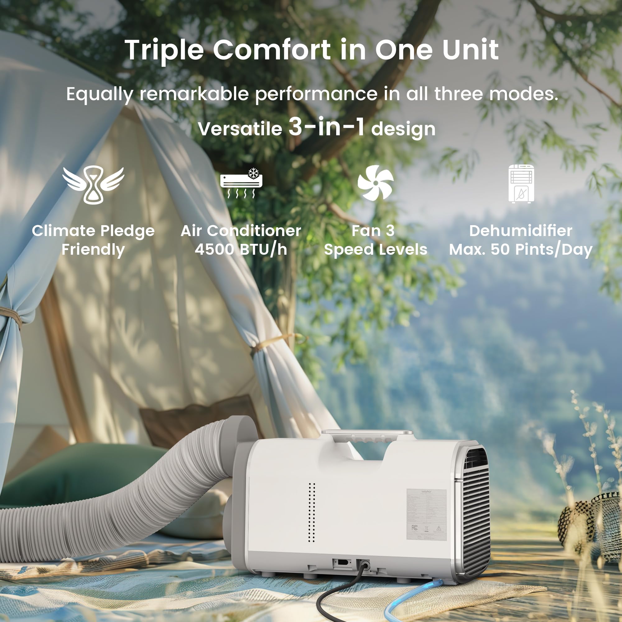 Waykar 4500 Btu Tent Air Conditioner - Portable Air Conditioner With Cooling, Dehumidifying & Fan Functions, Covers Up To 130 Sq