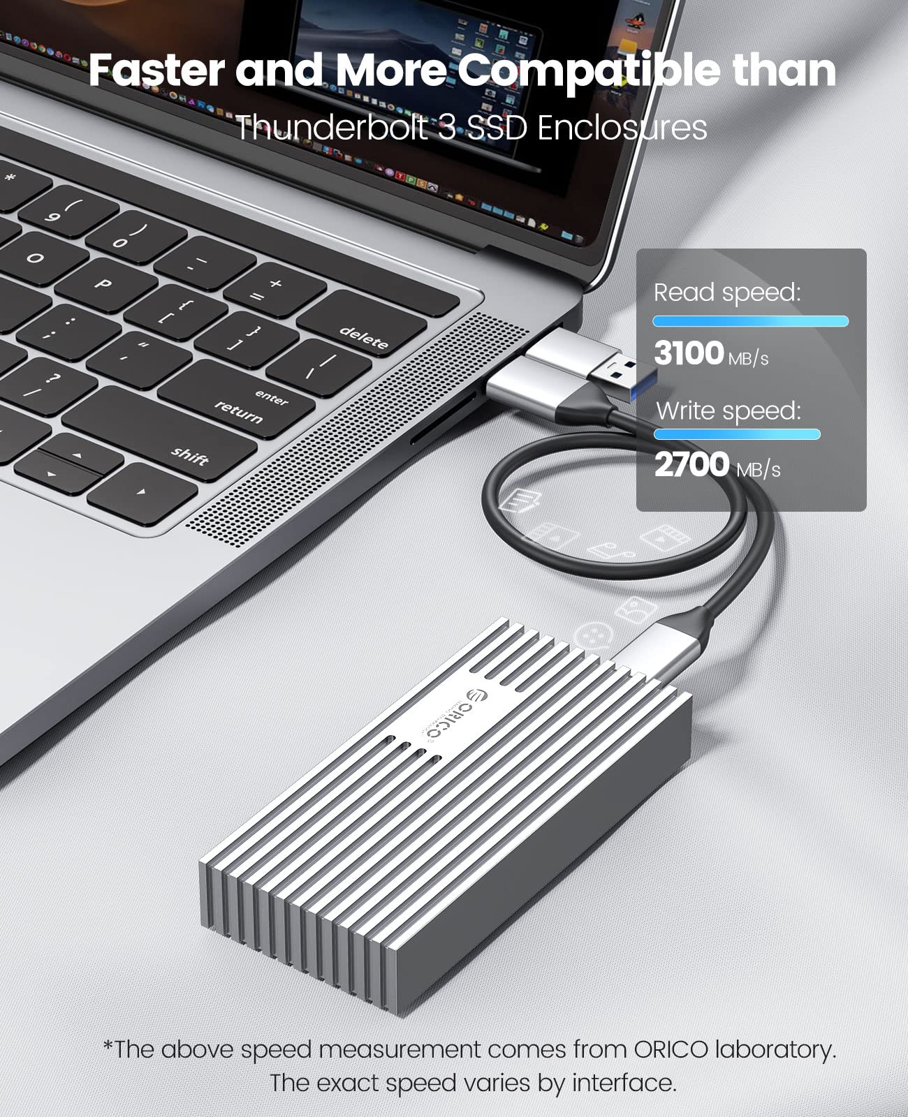 ORICO 40Gbps NVMe SSD Enclosure, M.2 to USB C Adapter for NVMe M Key 4TB SSD 2280, Aluminum M2 External SSD Case, Compatible with Thunderbolt 3/4 USB3.2/3.1/3.0/Type M234 Silver