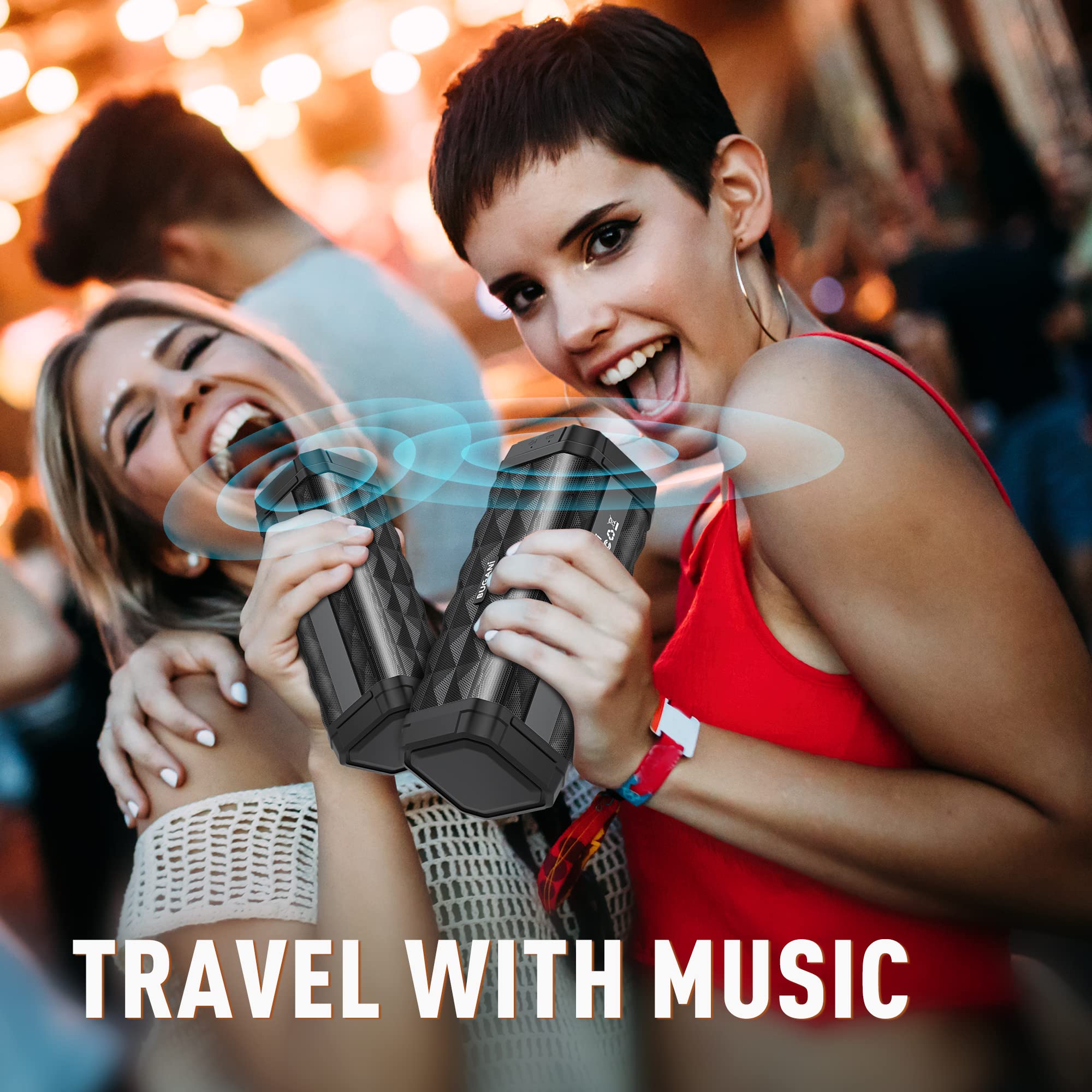 Bugani Bluetooth Speakers, Portable True Wireless Speakers, Tws Pairing With Loud Stereo Sound,Ipx5 Waterproof Built In Mic, 24H