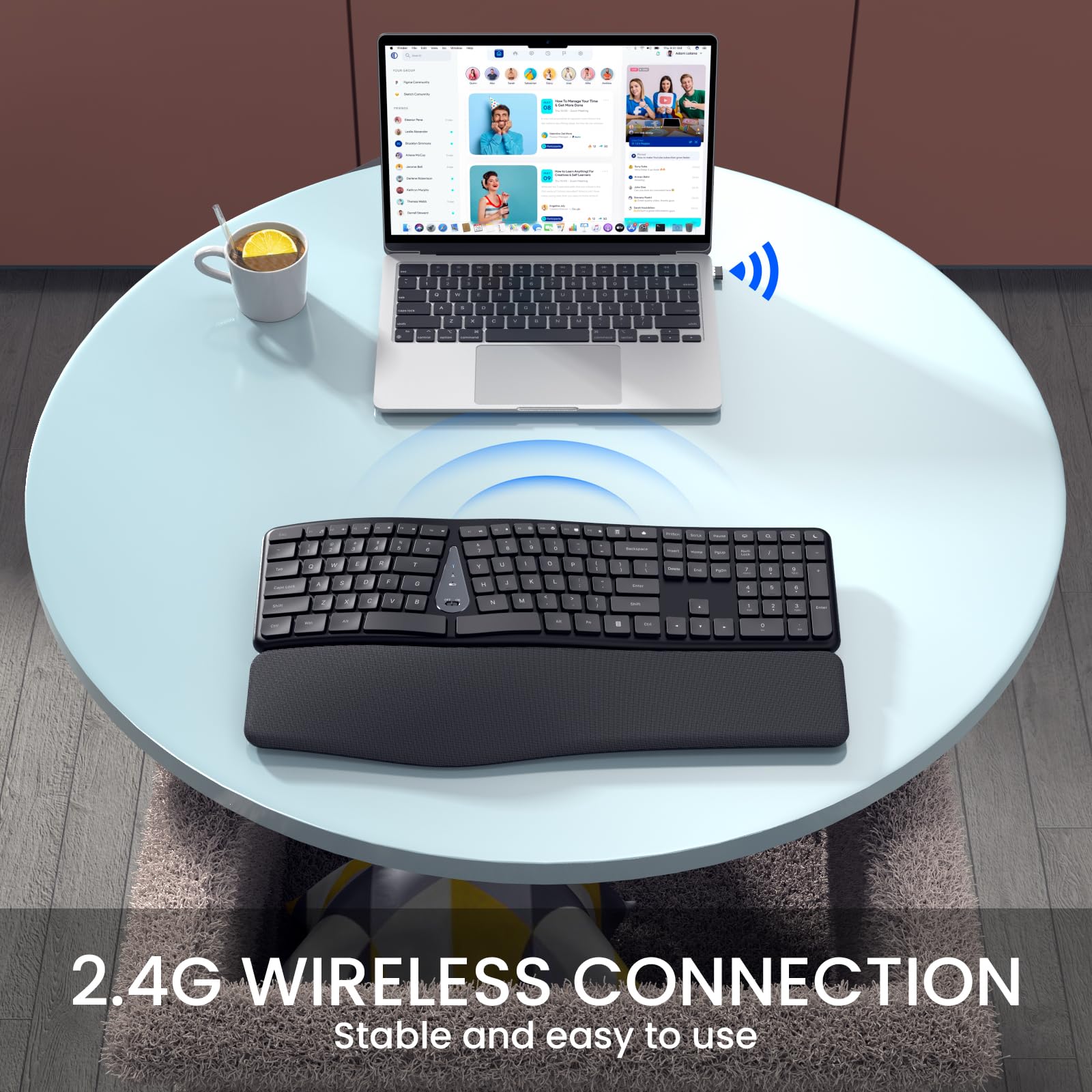 LIZRROT Wireless Ergonomic Split Keyboard with Wrist Rest, 2.4G, Black, Comfortable for Windows PC and Laptops