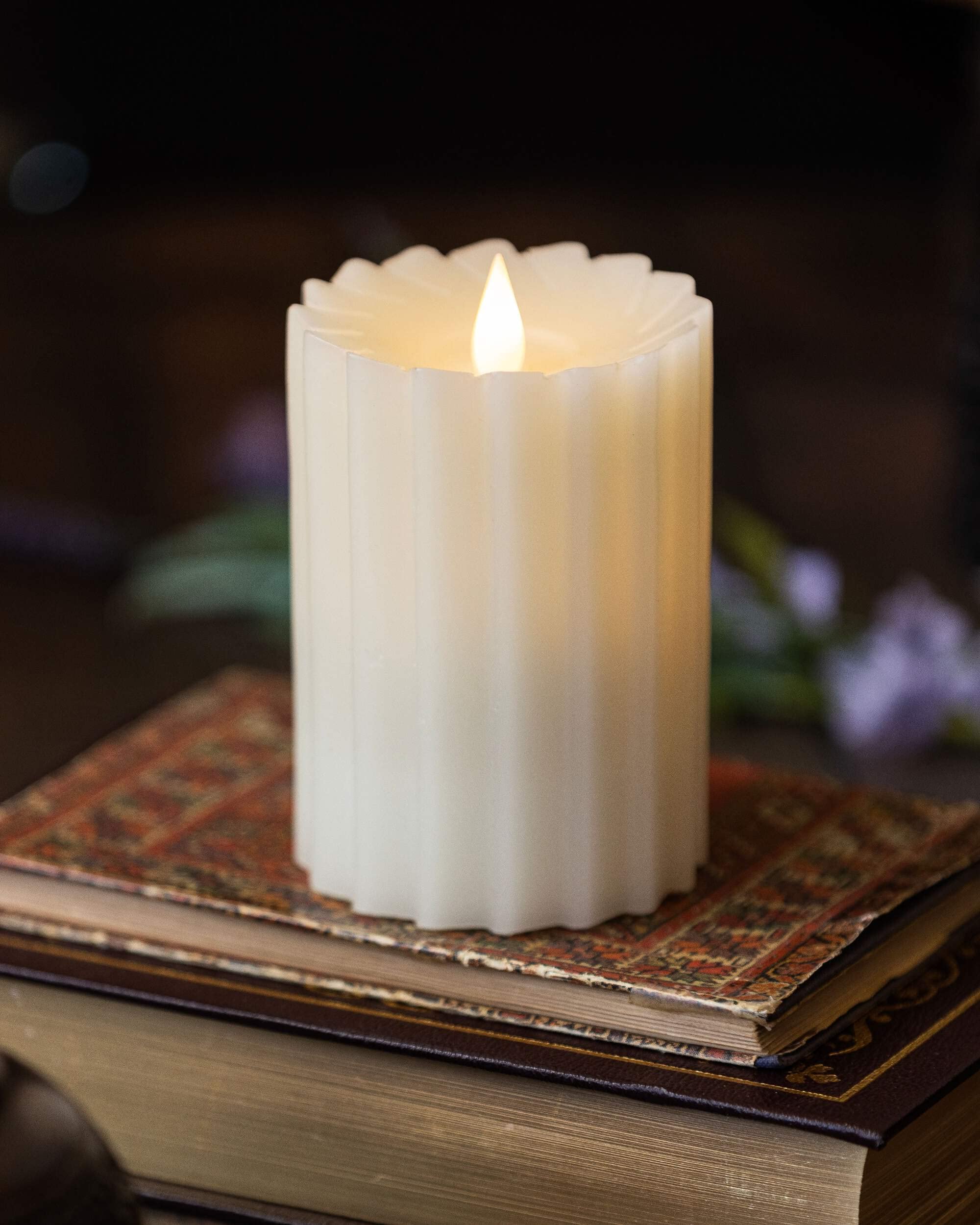 Seasonal Llc Sutton Fluted Seasonal Realistic Motion Flameless Battery Powered Pillar Candle | 3D Moving Flame | Adjustable Brig