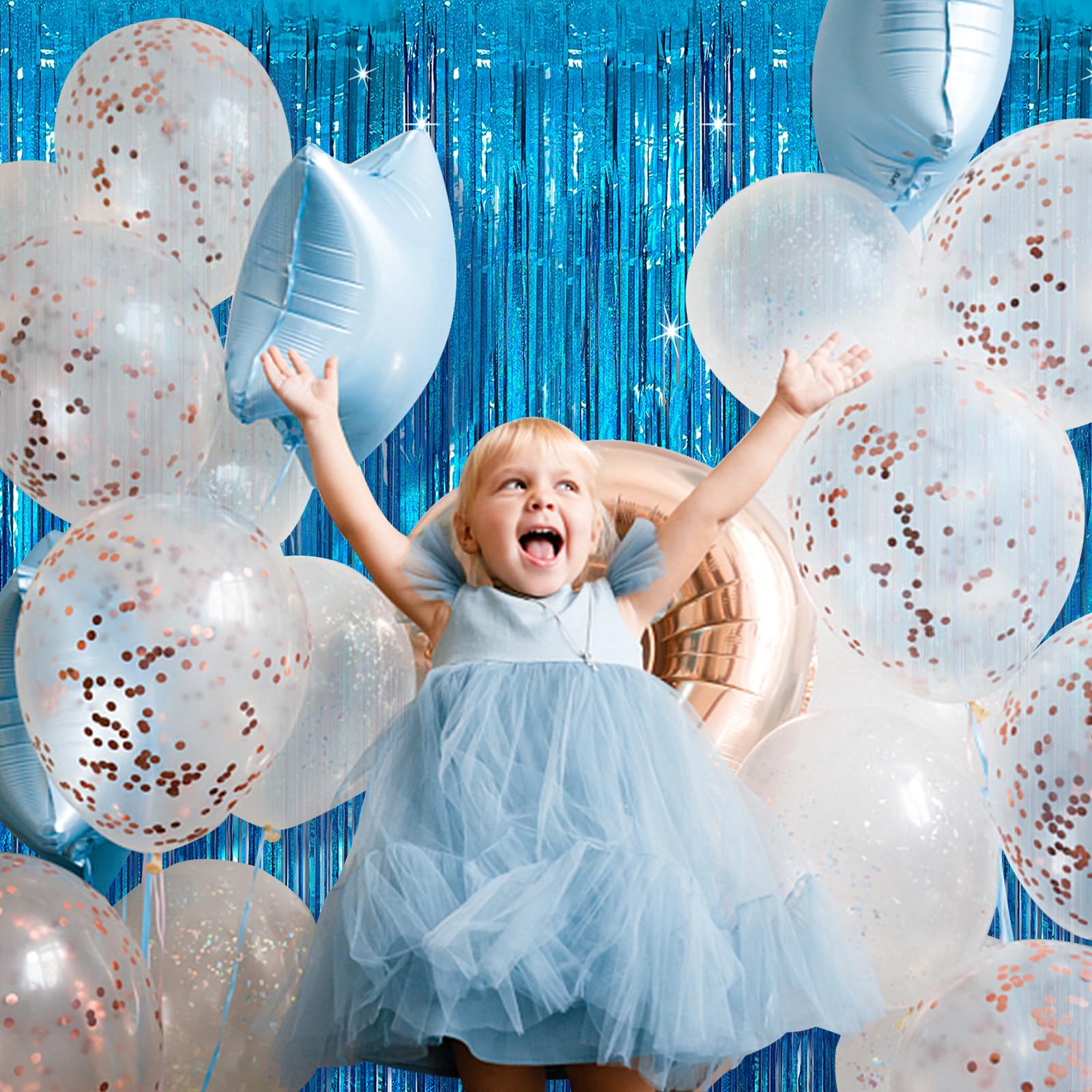 Tinsel Curtain Party Backdrop Blue Birthday Party Decorations 10 Packs Glitter Foil Fringe Curtain Party Decor Streamers Photo B