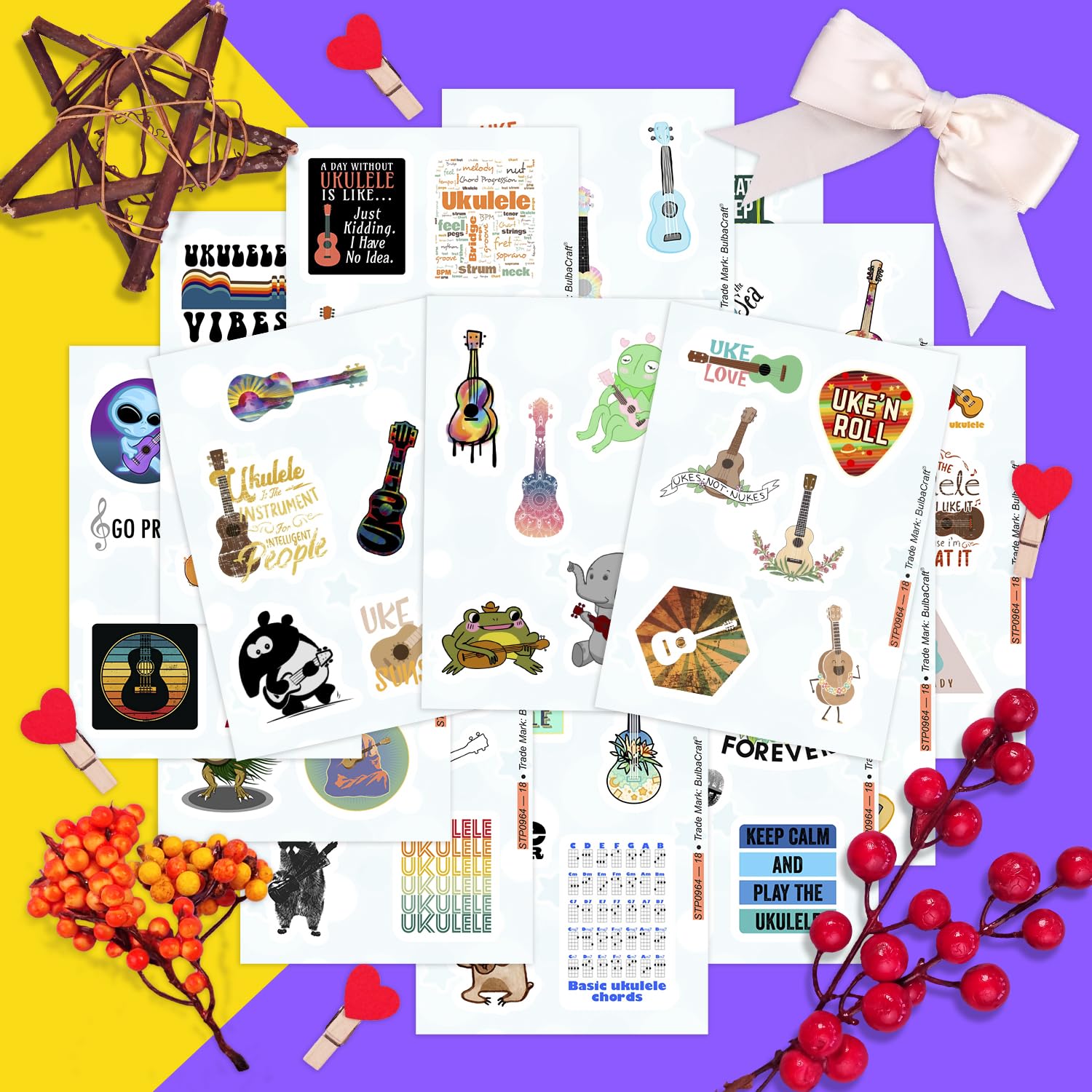 100Pcs Ukulele Stickers For Water Bottle And Laptop   Ukulele Party Favors & Decorations, Waterproof Vinyl Decals, Musical Instr