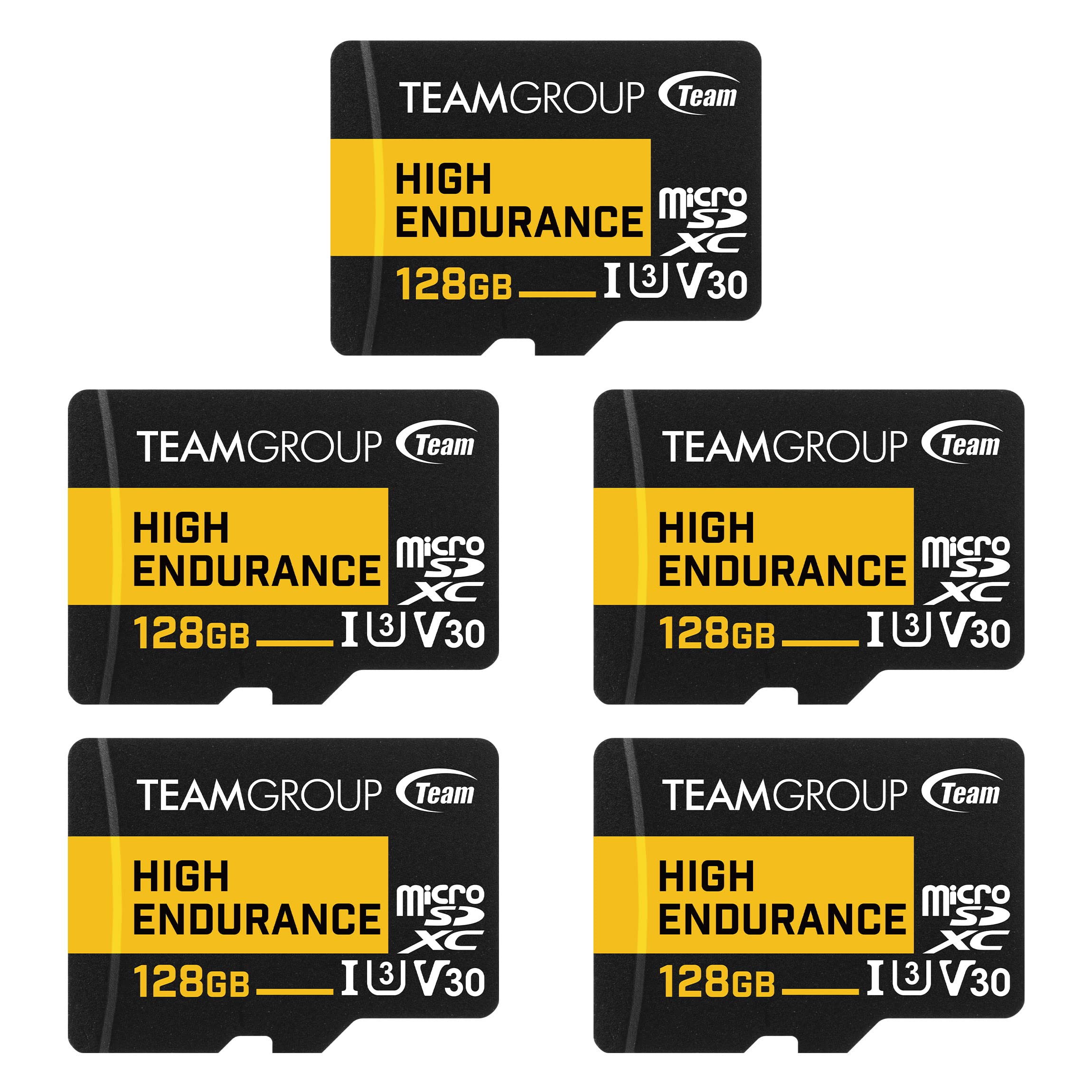 Teamgroup High Endurance 128Gb 5 Pack Micro Sdxc Uhs I U3 V30 100Mb/S Designed For Monitoring Stable Durable Long Lasting Flash Memory Card Security Camera 4K&Full Hd Video Recording Thusdx128Giv3068