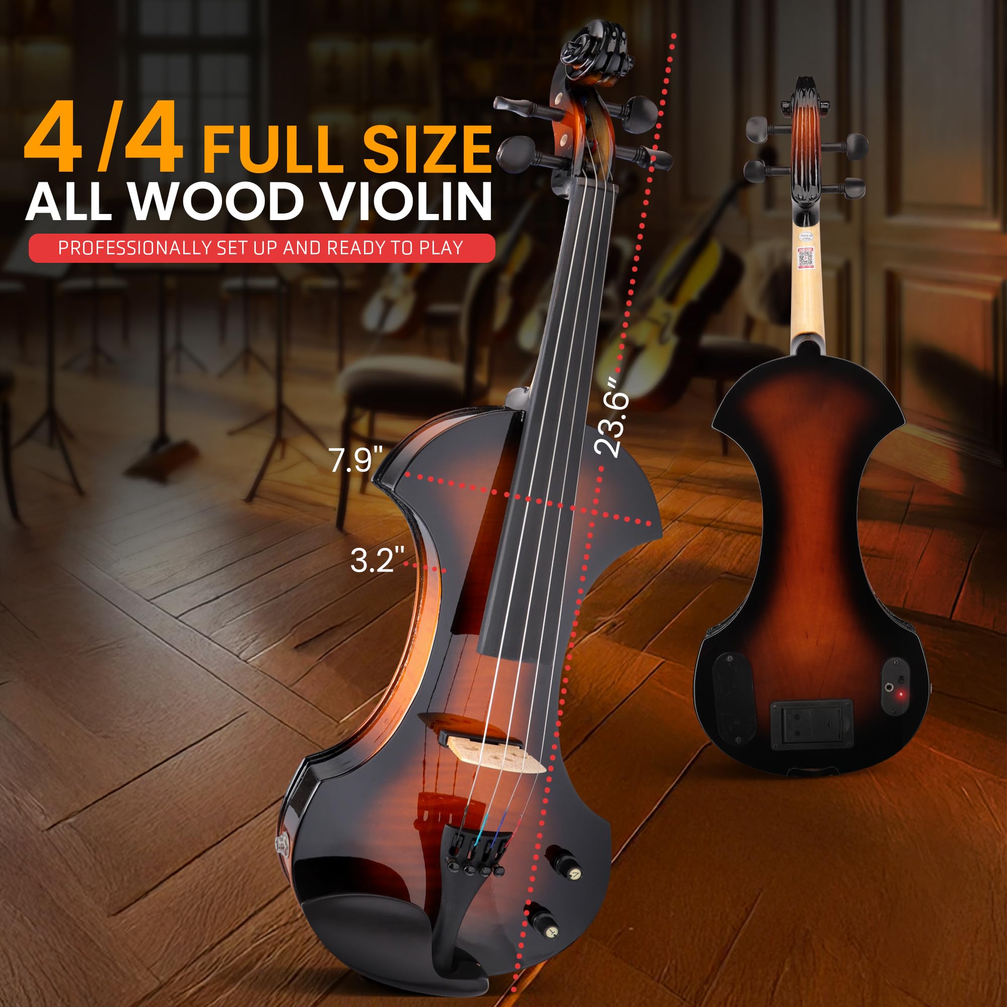 Pyle Full Size Electric Violin Kit   4/4 Solid Wood Silent Fiddle With Hard Case, Bow, Ebony Fittings, And Digital Tuner