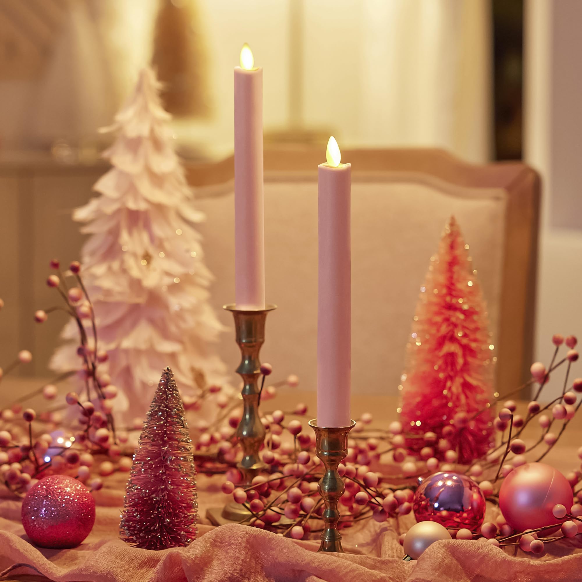 Luminara   Flameless Battery Operated Taper Candle   Rose Tan   Pack Of 2 1X9.75   Led Flickering Flame   Realistic Safe For Hom