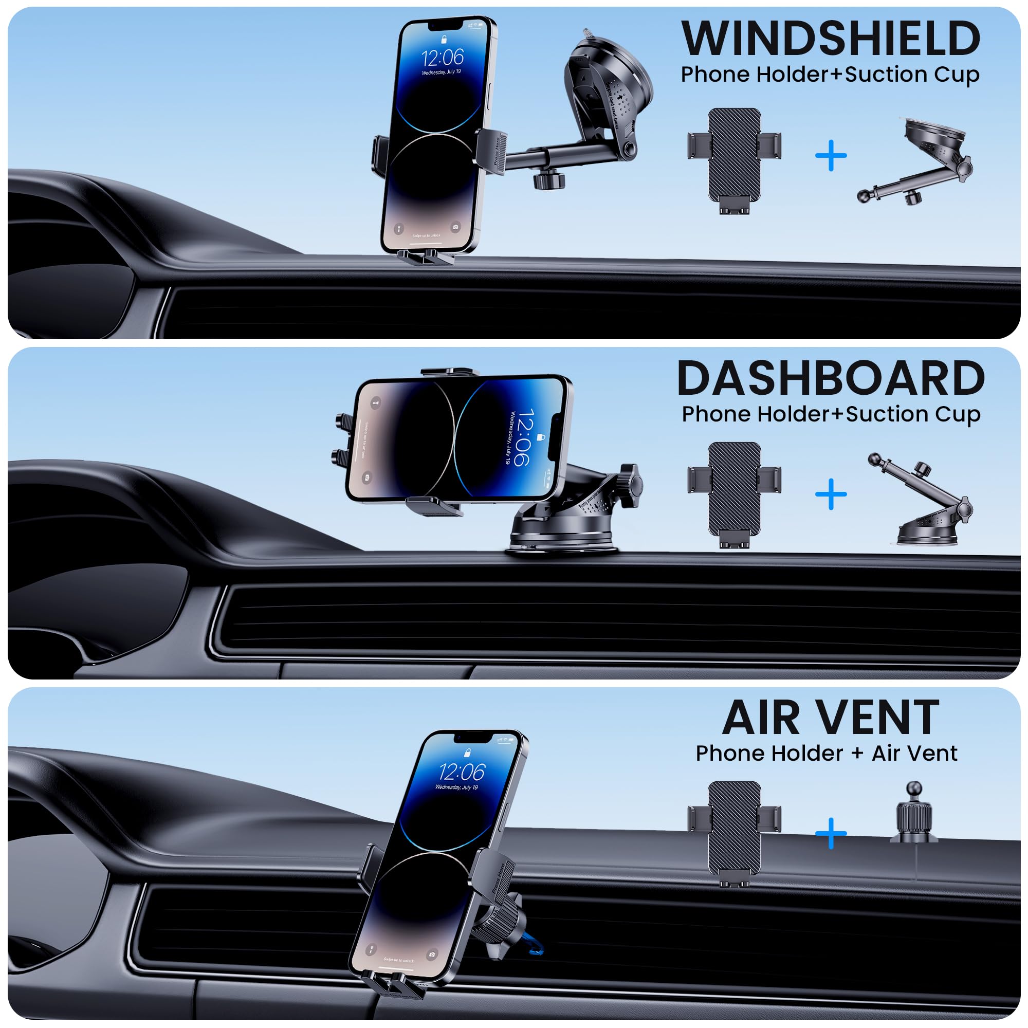 Bivgaza Phone Holder Car [Military Grade Suction] Universal Car Phone Holder [Thick Case Friendly] Automobile Accessories Dashbo