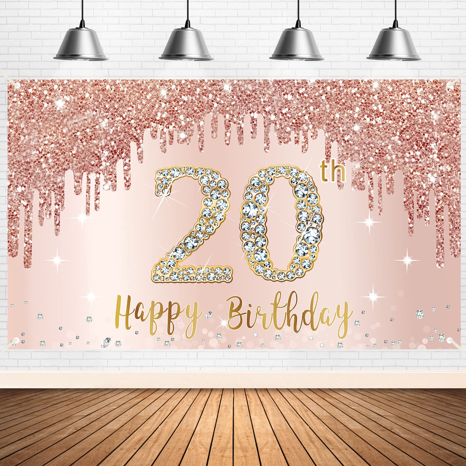 Happy 20Th Birthday Banner Backdrop Decorations For Women Girls, Rose Gold 20 Birthday Sign Party Supplies, Pink 20 Year Old Bir