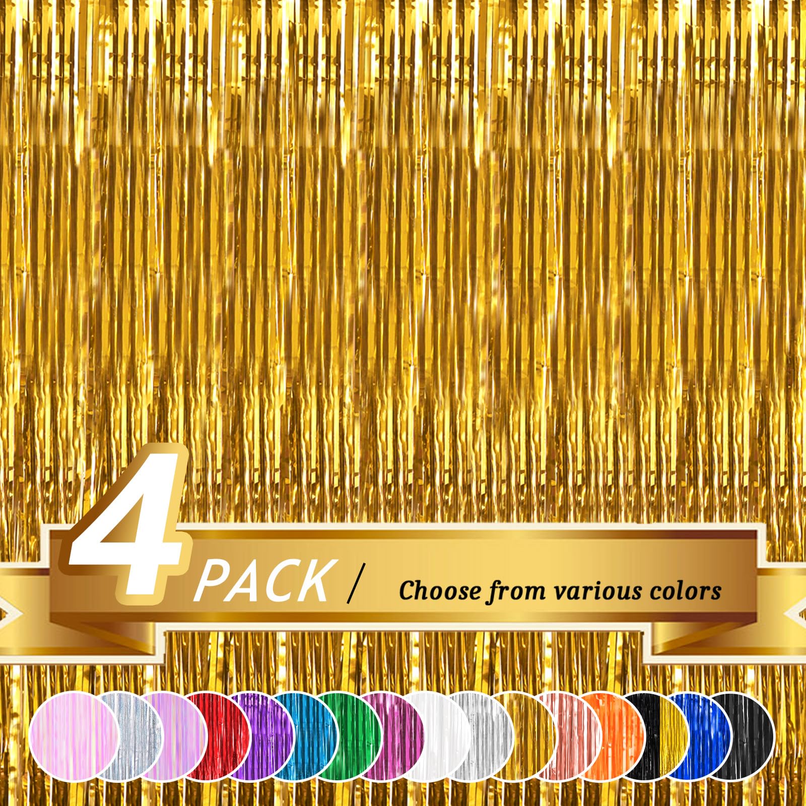 Btsd Home Gold Foil Fringe Curtain, Metallic Photo Booth Backdrop Tinsel Door Curtains For Wedding Birthday Bridal Shower Baby S