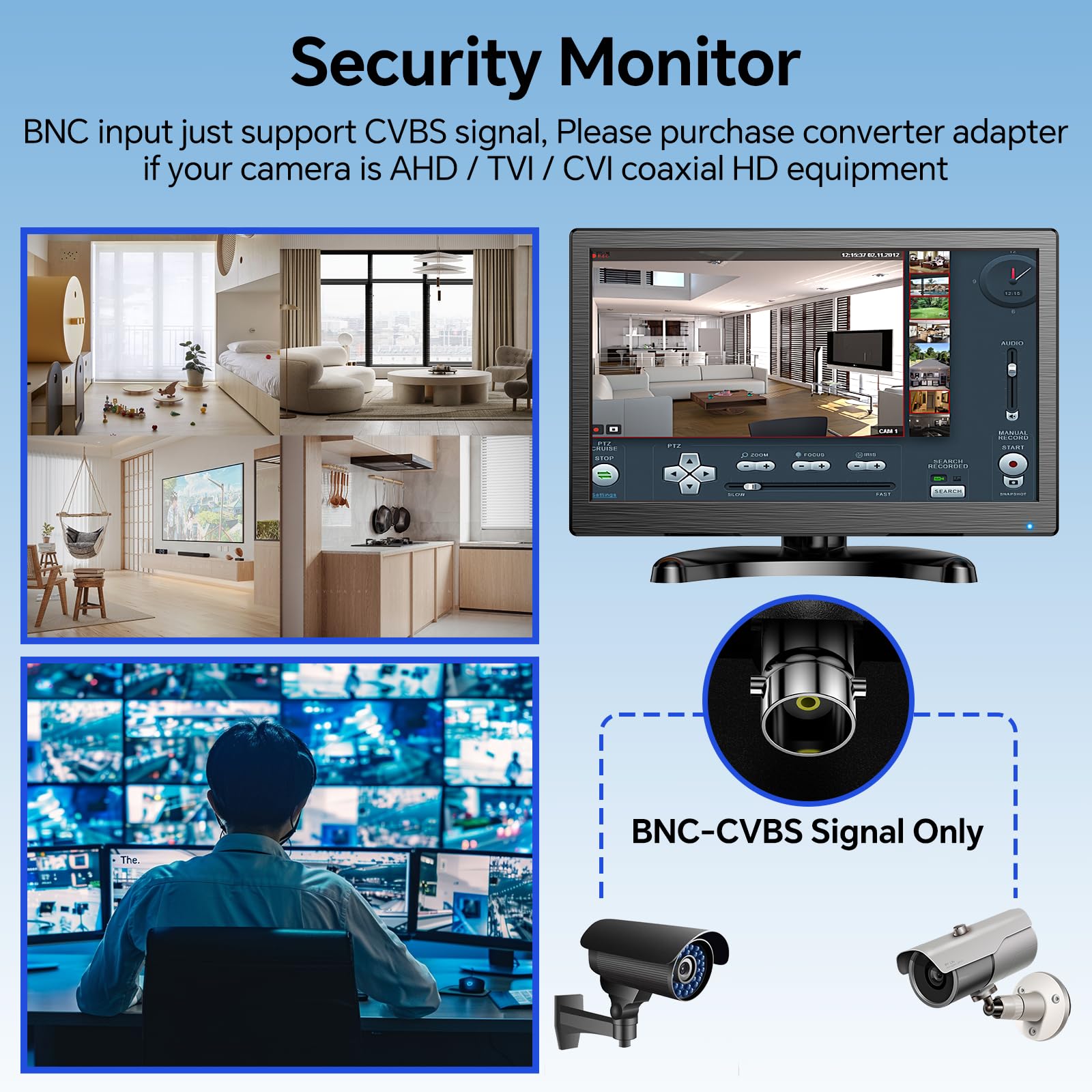 Eyoyo Cctv Monitor 12 Inch Small Computer Monitor 1920X1080P Mini Led Monitor Display With Hdmi Vga Av Bnc Usb Ports Ips Screen