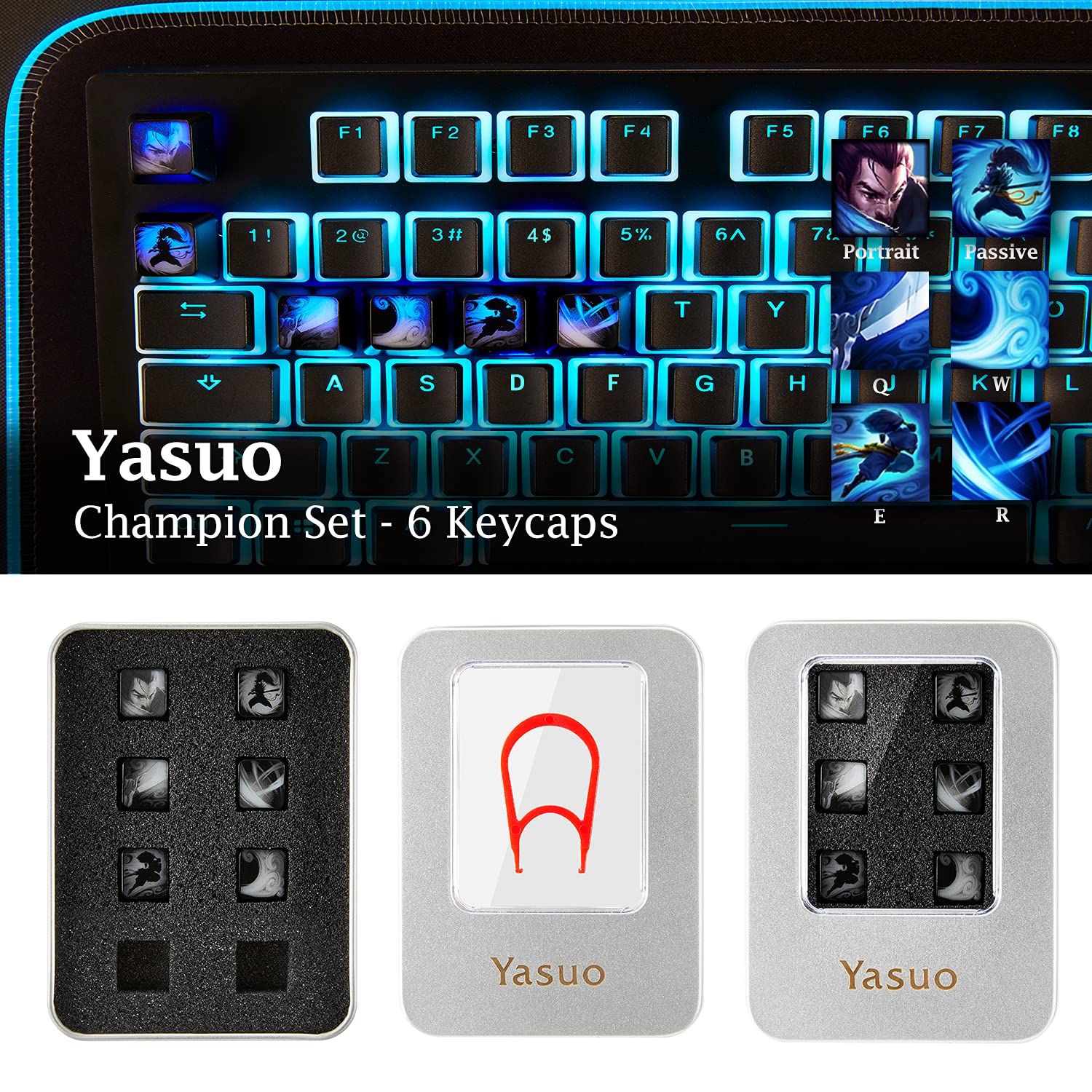 League Of Legends Custom Keycaps (Champion Kled)   Laser Engraved With Each Champion'S Portrait, Passive, And Skills. Fit With A