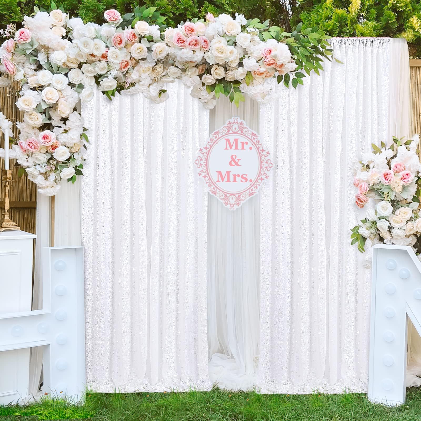 White Sequin Backdrop Curtain 6 Pcs 2Ftx8Ft Sparkly Glitter Wedding Party Photography Background Drapes For Birthday Prom Decora