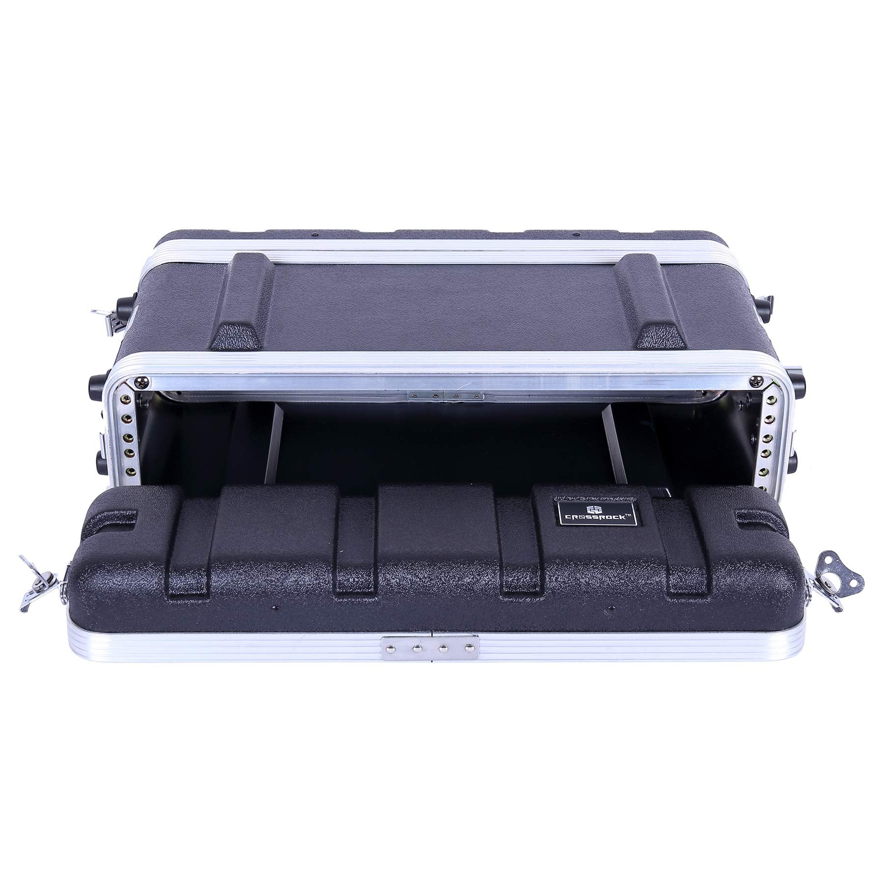 Crossrock Stackable 2U Rack Case, Shallow 14.25    Depth, Polyethylene Hard-Shell Construction With Heavy Duty Hardware-Black(Cr