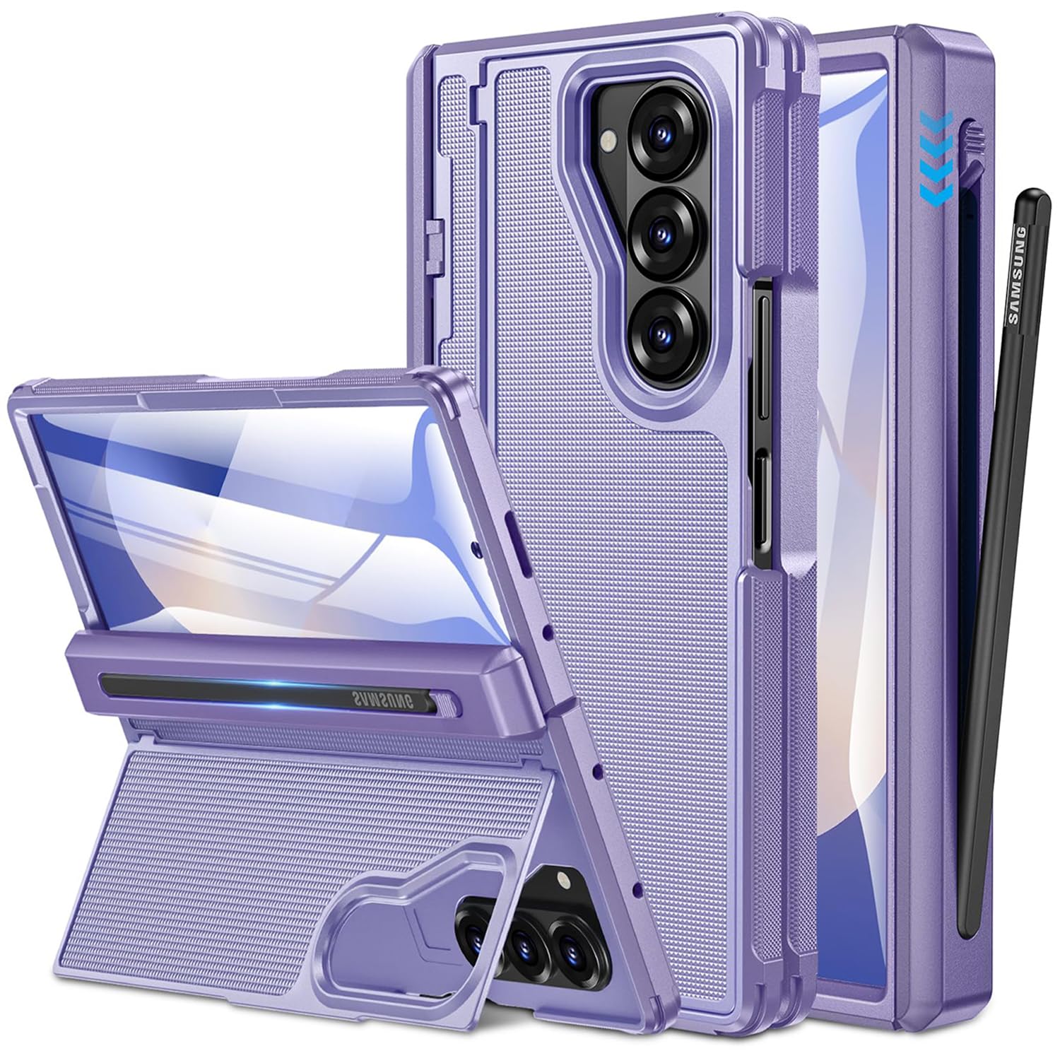 NINKI for Samsung Z Fold 7 Case with S Pen Holder & Hidden Kickstand, Built in Screen Protector Hinge Shockproof Hard Phone Cove