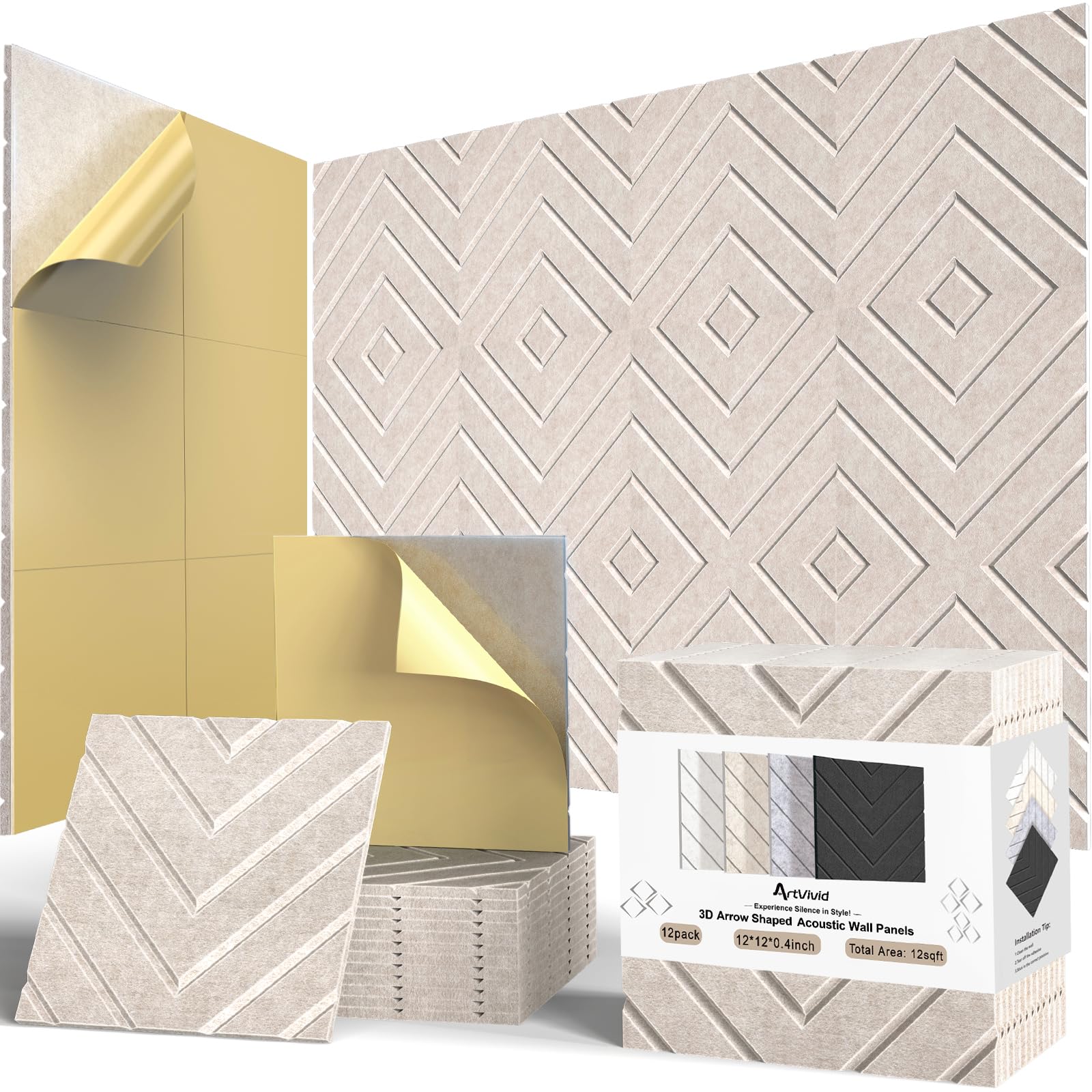 12Pack Acoustic Wall Panels, Self-Adhesive Sound Proof Foam Panels for Walls, High Density Acoustic Foam Sound Dampening & Sound