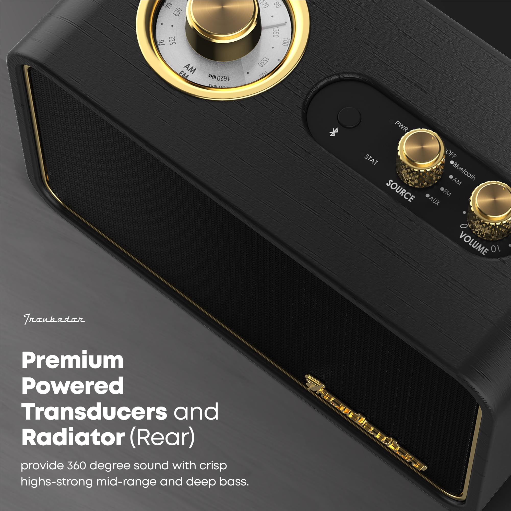 Trenbader Retro Bluetooth Speaker Artlink Stero Wireless Speaker Walnut Wooden Am/Fm Radio Small Vintage Bluetooth Speaker With